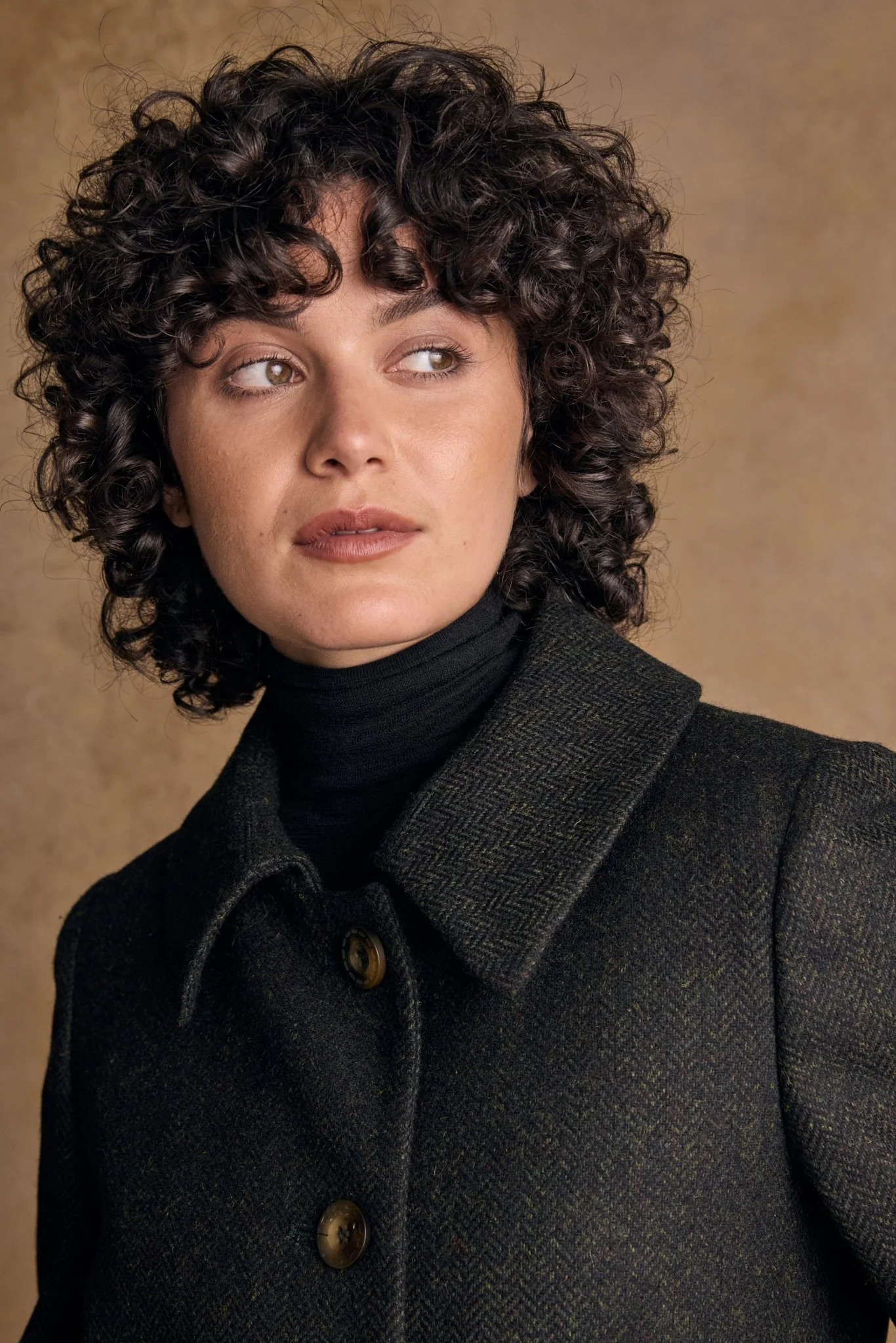 Aimee Tweed Coat - Deep Green Herringbone - Image 3