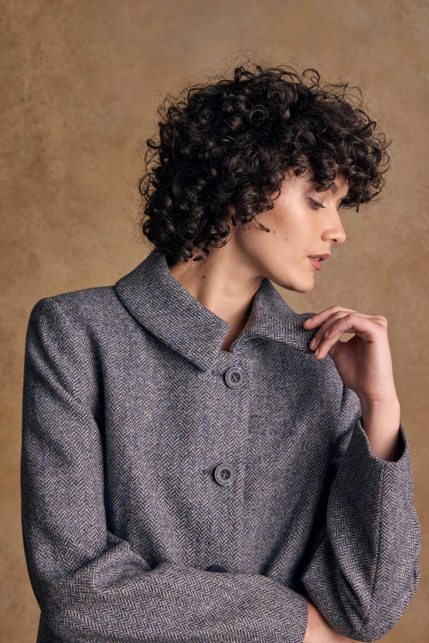 Aimee Tweed Coat - Denim Herringbone - Image 3