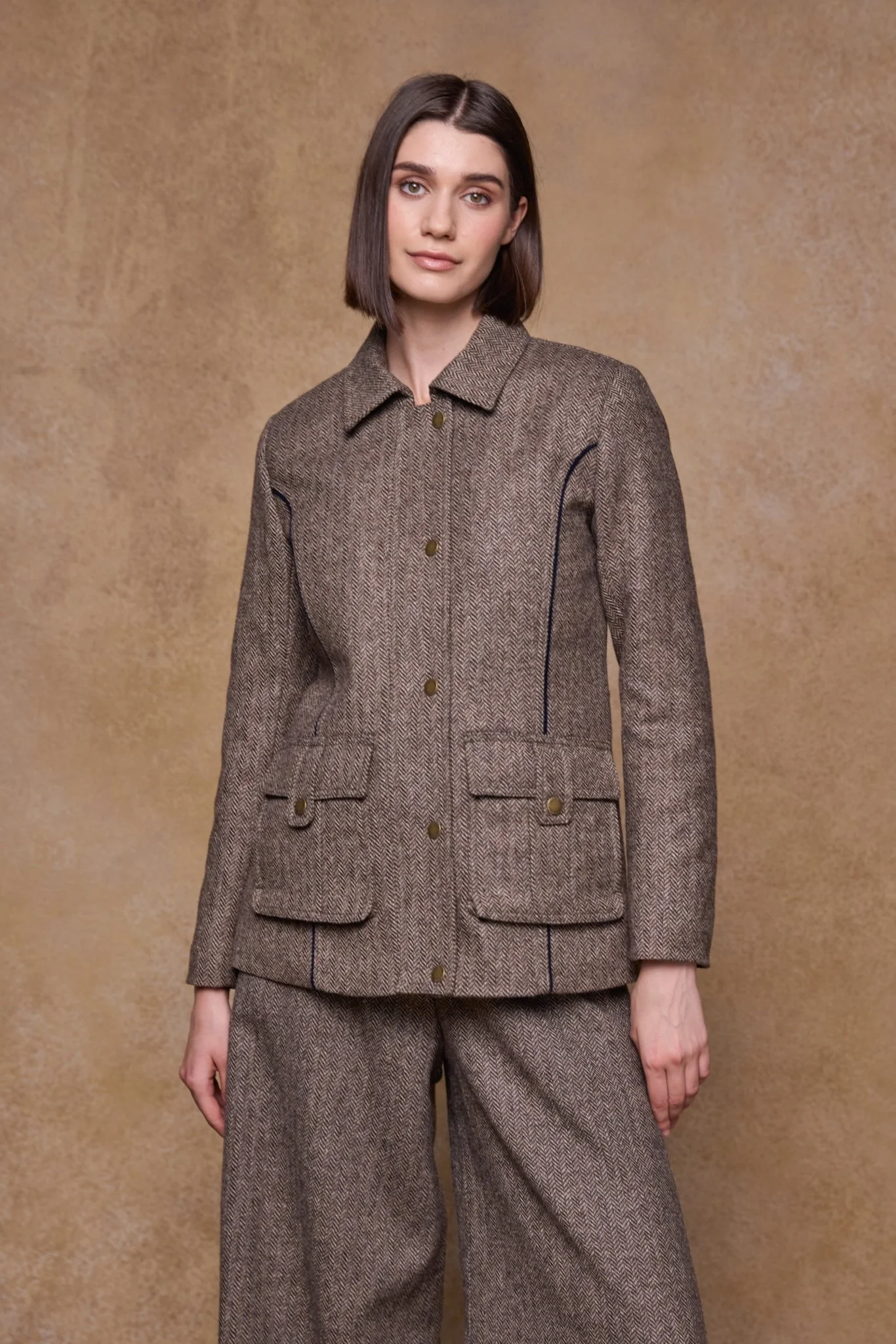 Aine Tweed Jacket - Light Tan Herringbone - Image 7