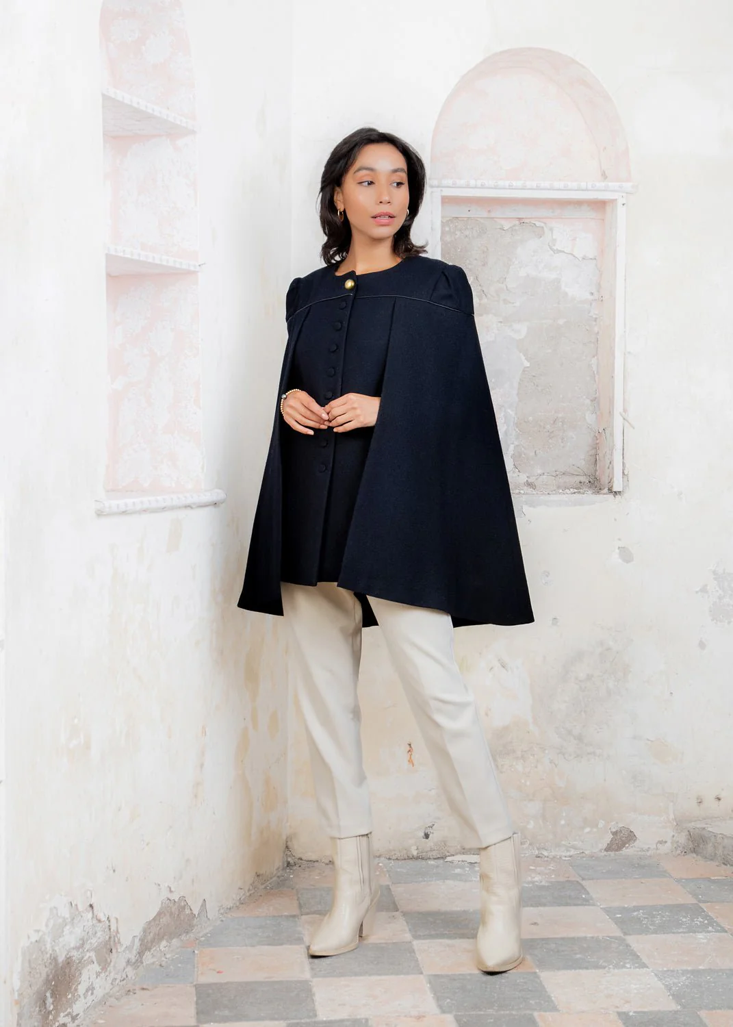 Aisling II Tailored Cape - Deep Navy Melton