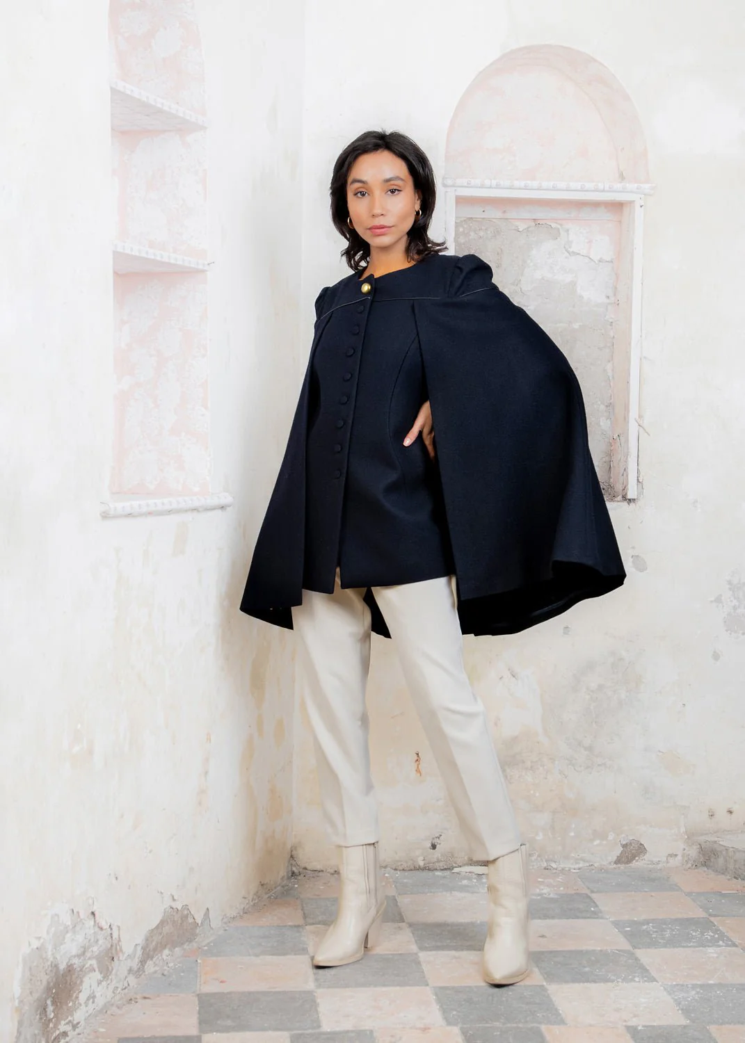 Aisling II Tailored Cape - Deep Navy Melton - Image 3