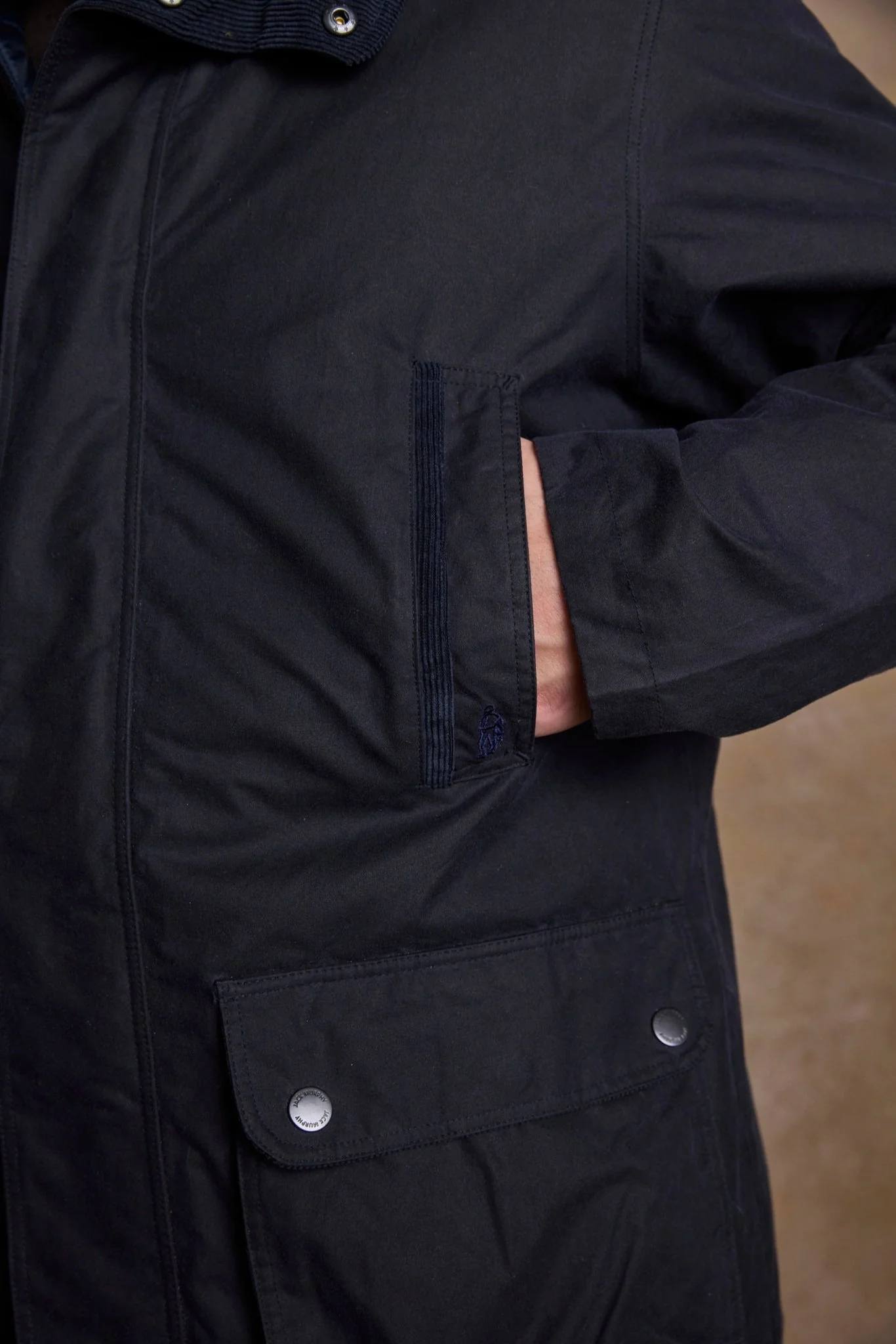 Archie Wax Jacket - Navy - Image 4