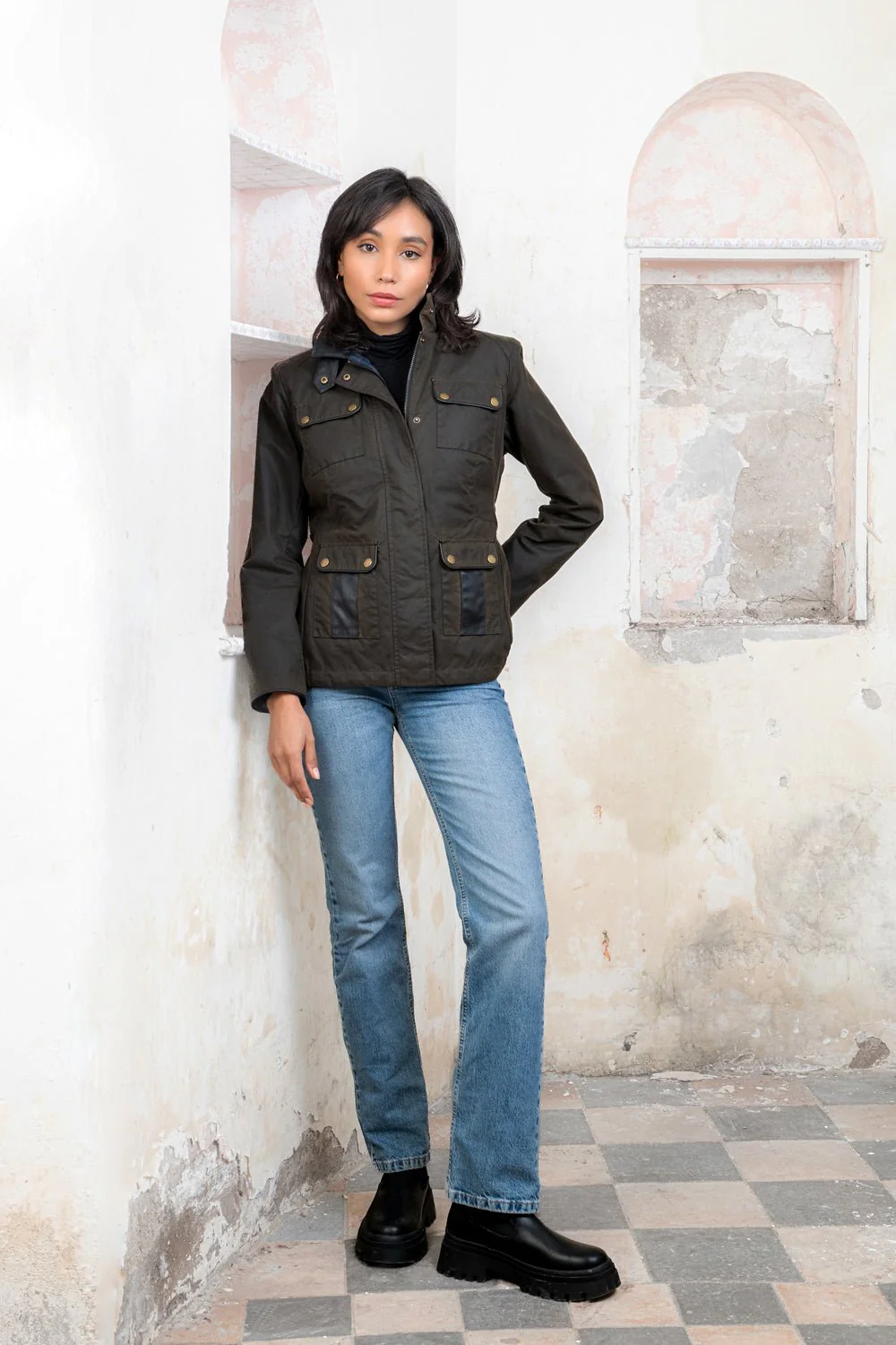 Cara Utility Wax Jacket - Olive - Image 3