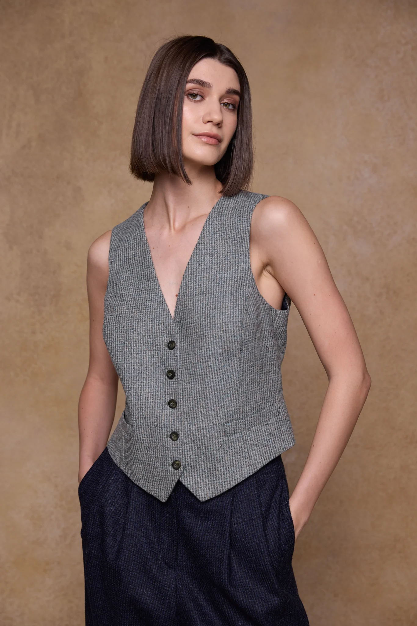 Colleen Tweed Waistcoat - Jade Weave - Image 4