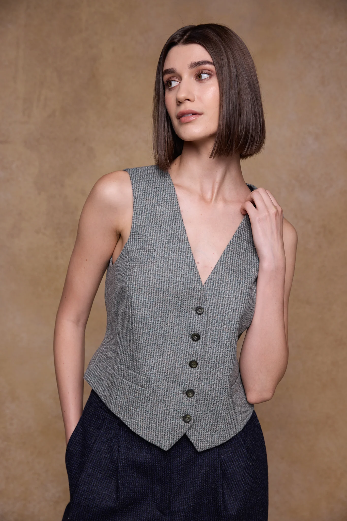 Colleen Tweed Waistcoat - Jade Weave - Image 5