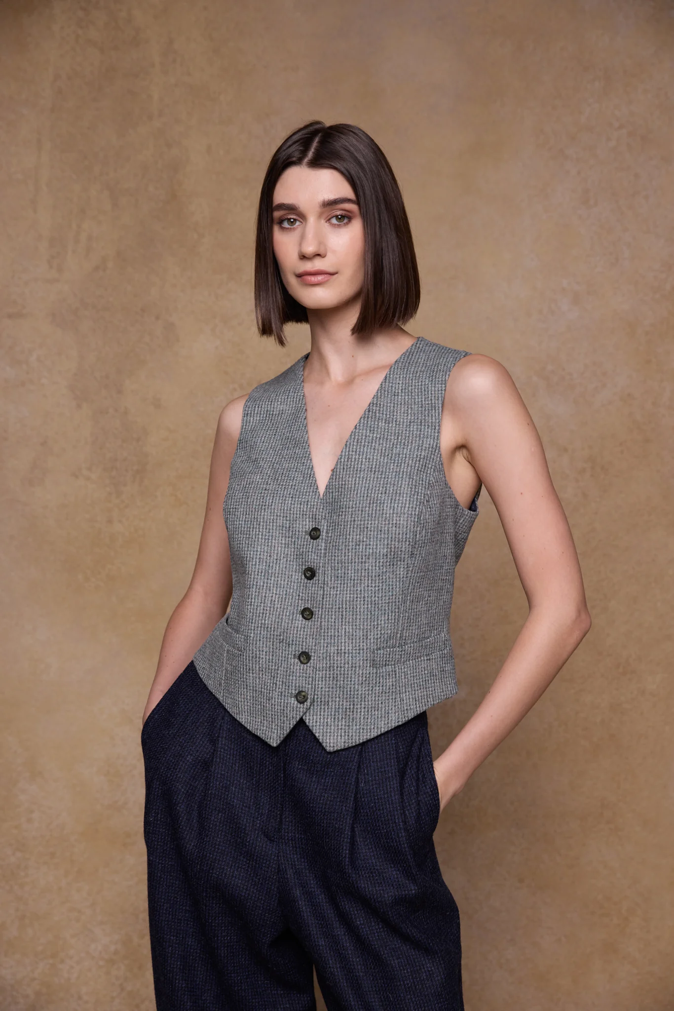 Colleen Tweed Waistcoat - Jade Weave - Image 6