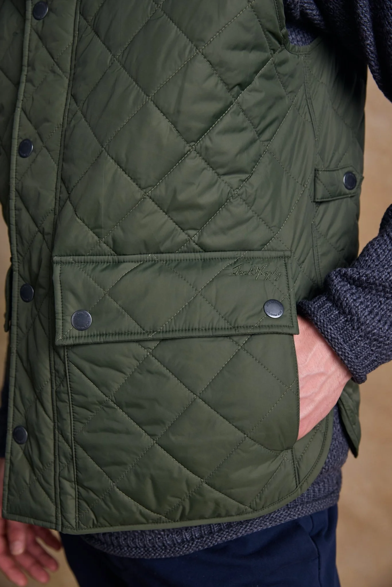 Conor Quilted Gilet - Olive - Image 4