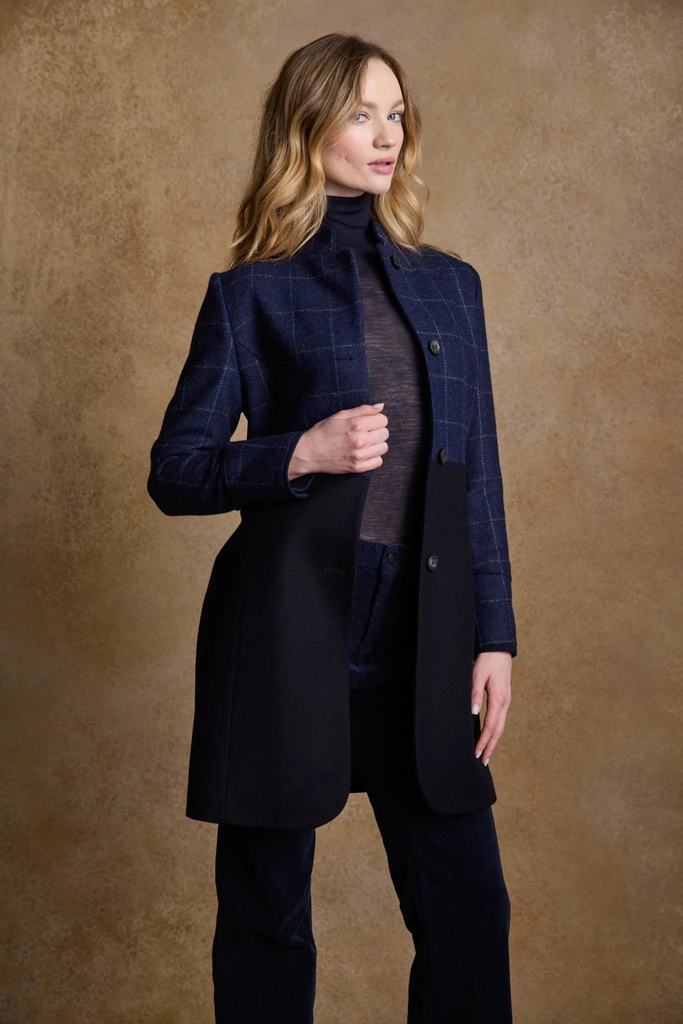 Eileen Tweed Coat - Navy Check & Melton - Image 6