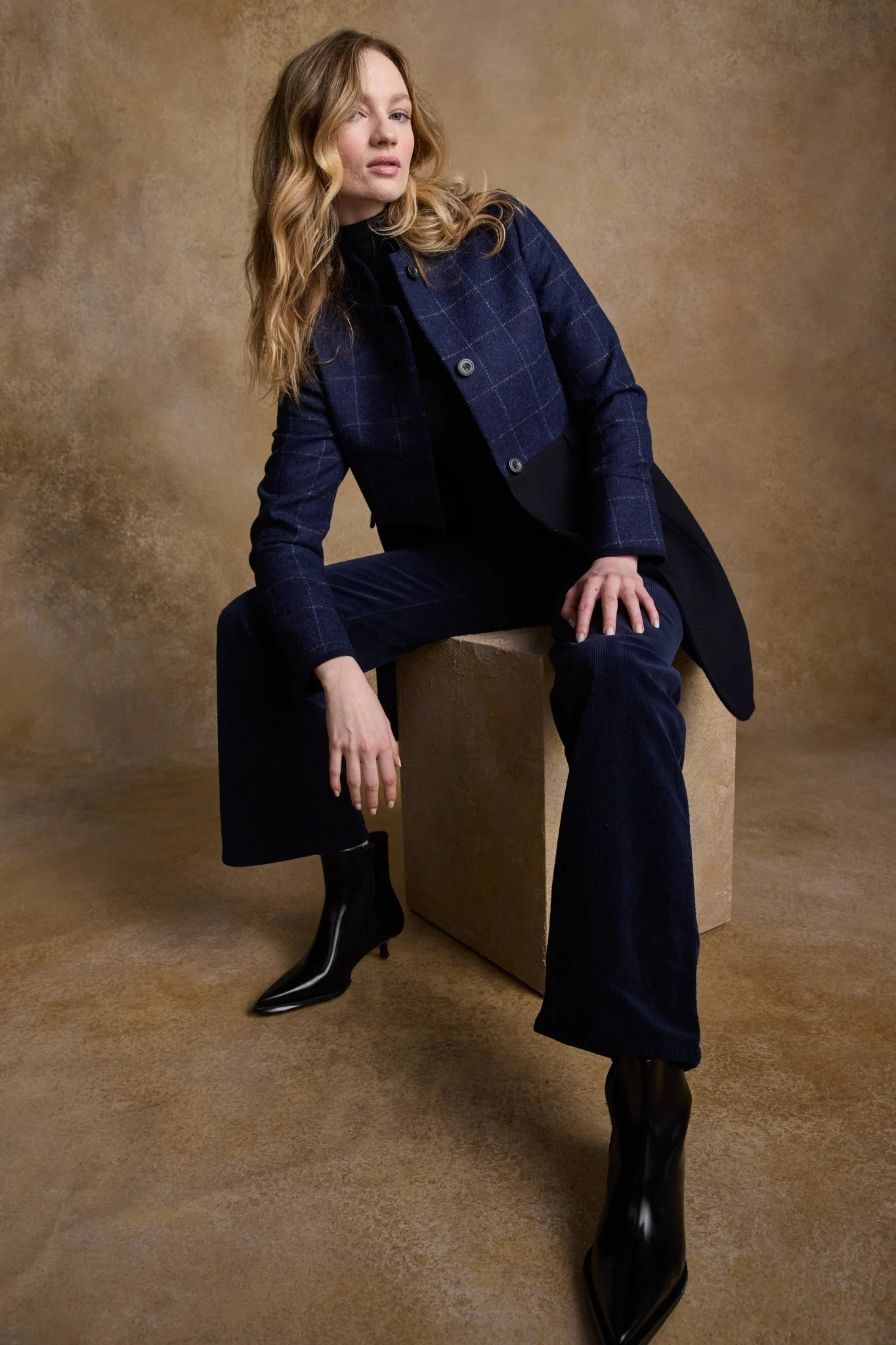 Eileen Tweed Coat - Navy Check & Melton - Image 7