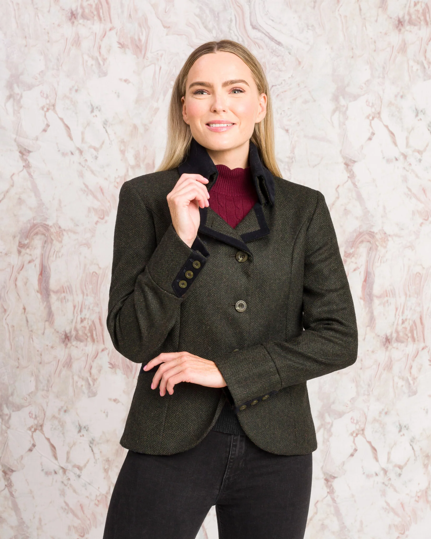 Emer Tweed Jacket - Green Herringbone