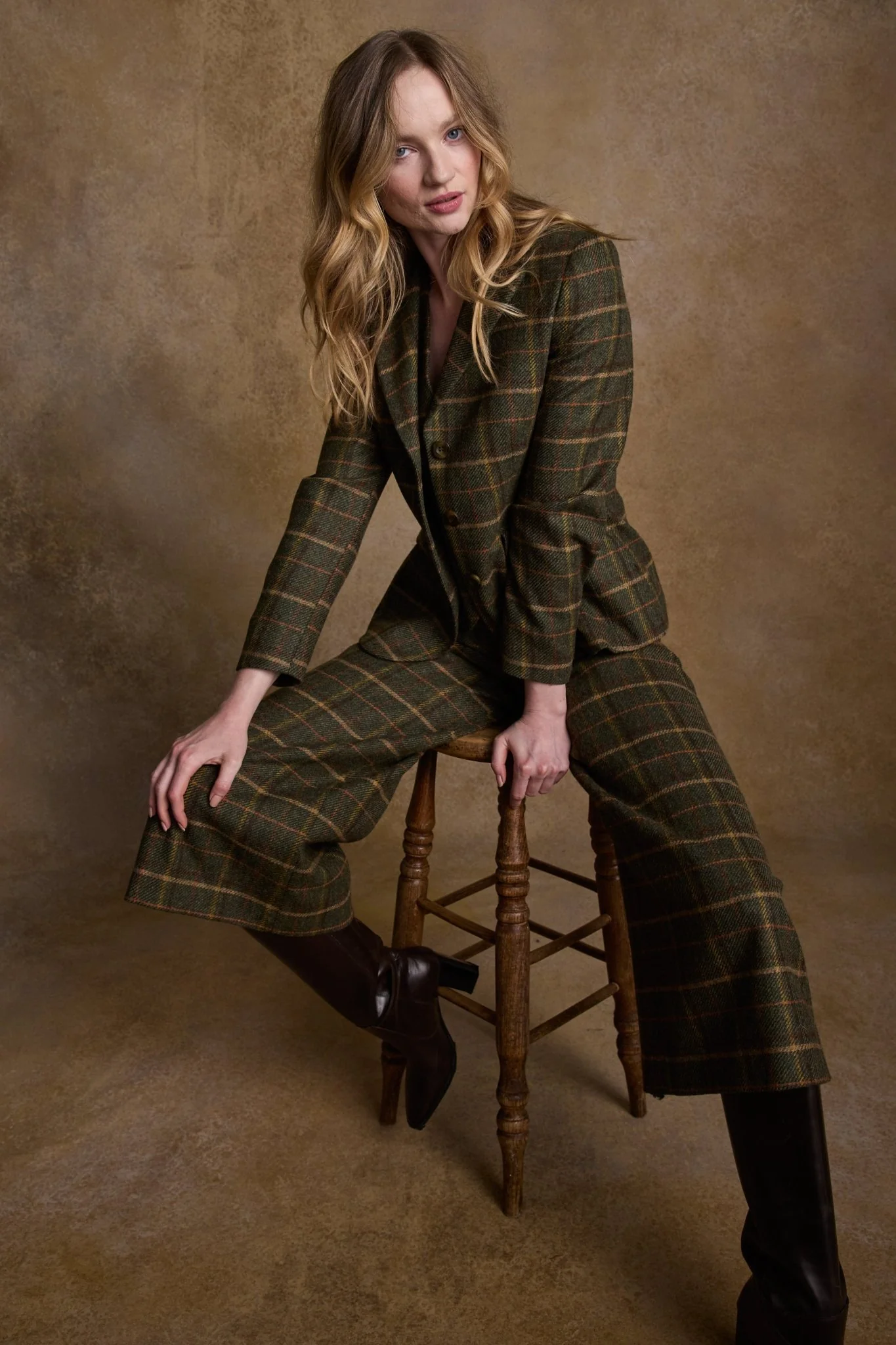 Enya Tweed Culottes - Green Country Check - Image 2