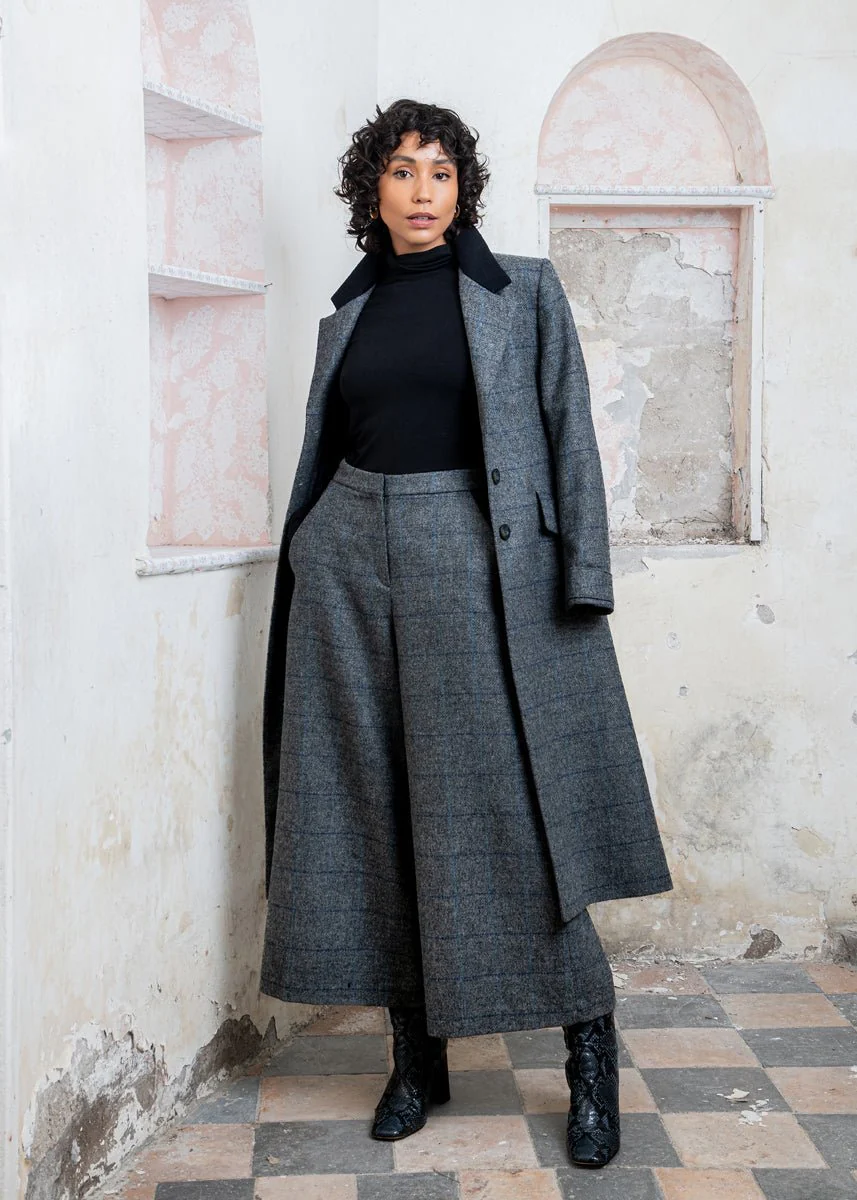 Enya Tweed Culottes - Grey Check - Image 3