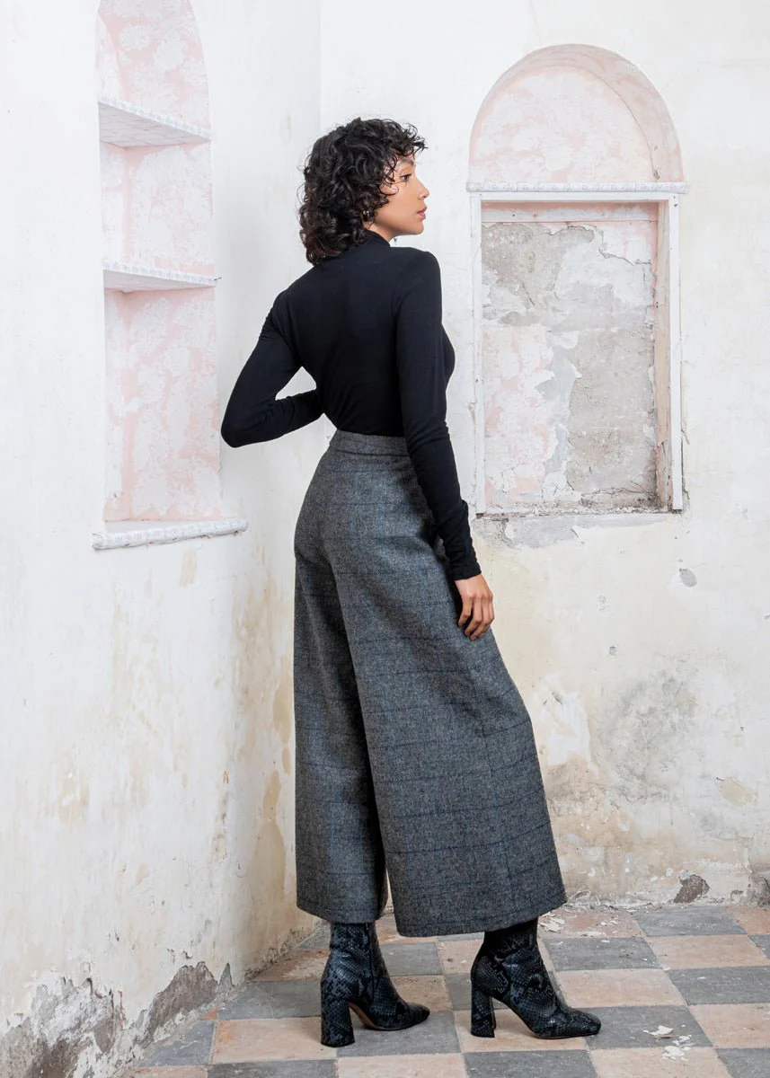 Enya Tweed Culottes - Grey Check - Image 5