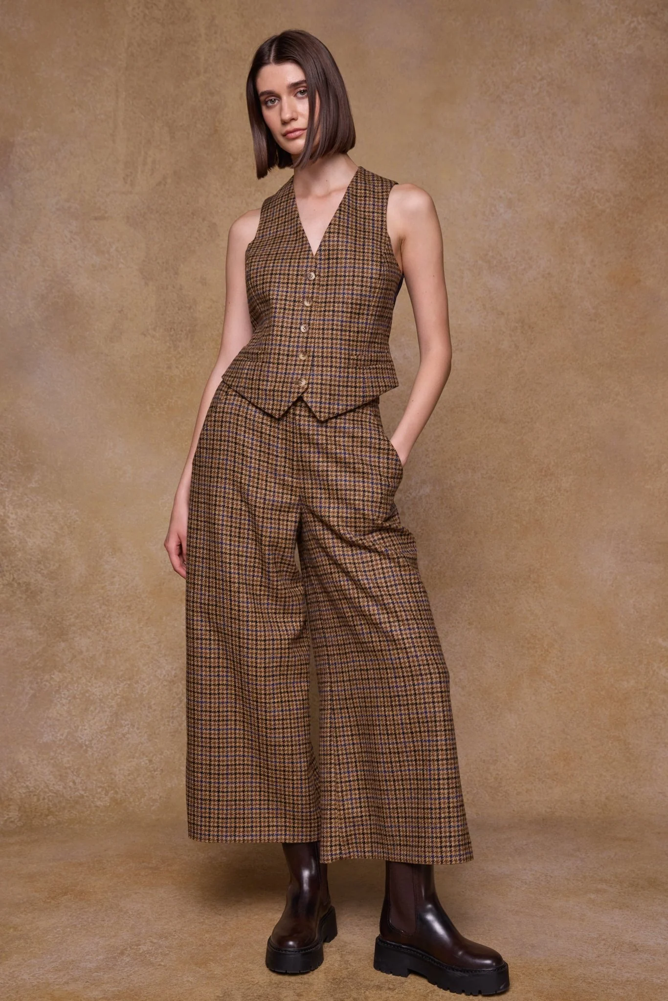 Enya Tweed Culottes - Blue Driftwood Check - Image 3