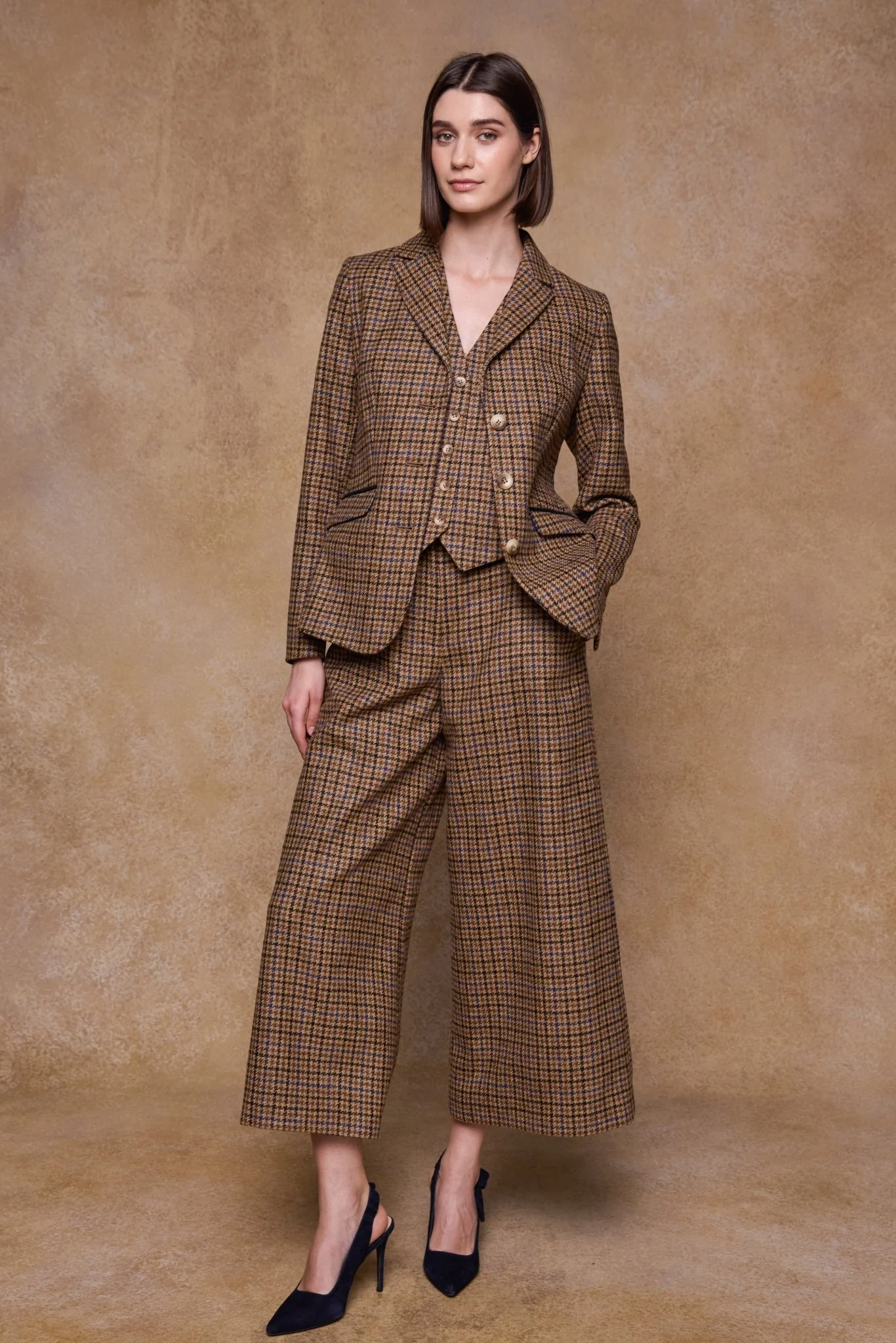 Enya Tweed Culottes - Blue Driftwood Check - Image 4