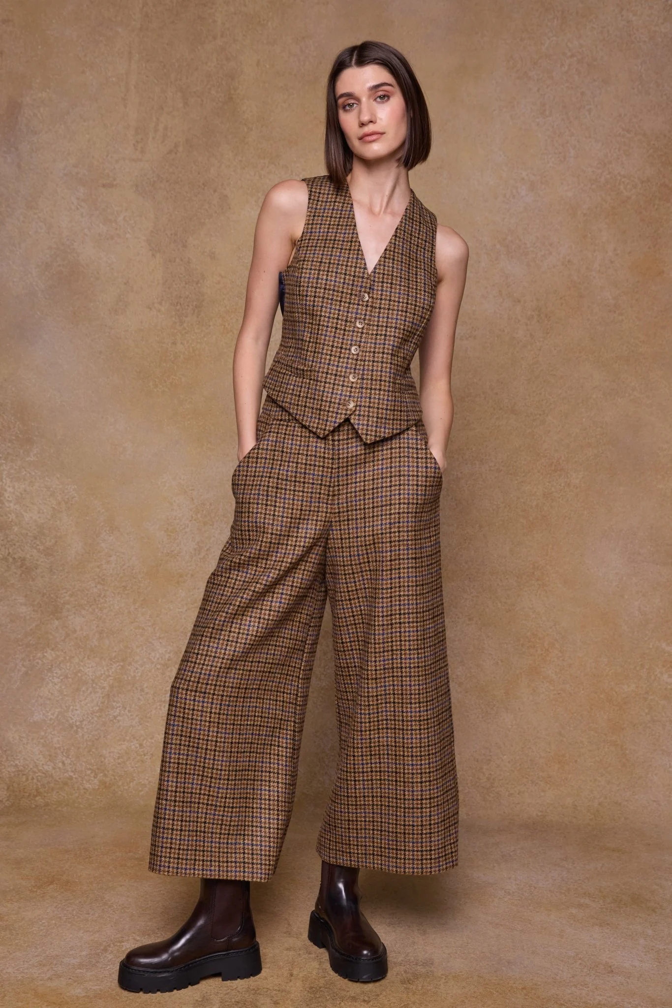 Enya Tweed Culottes - Blue Driftwood Check - Image 5