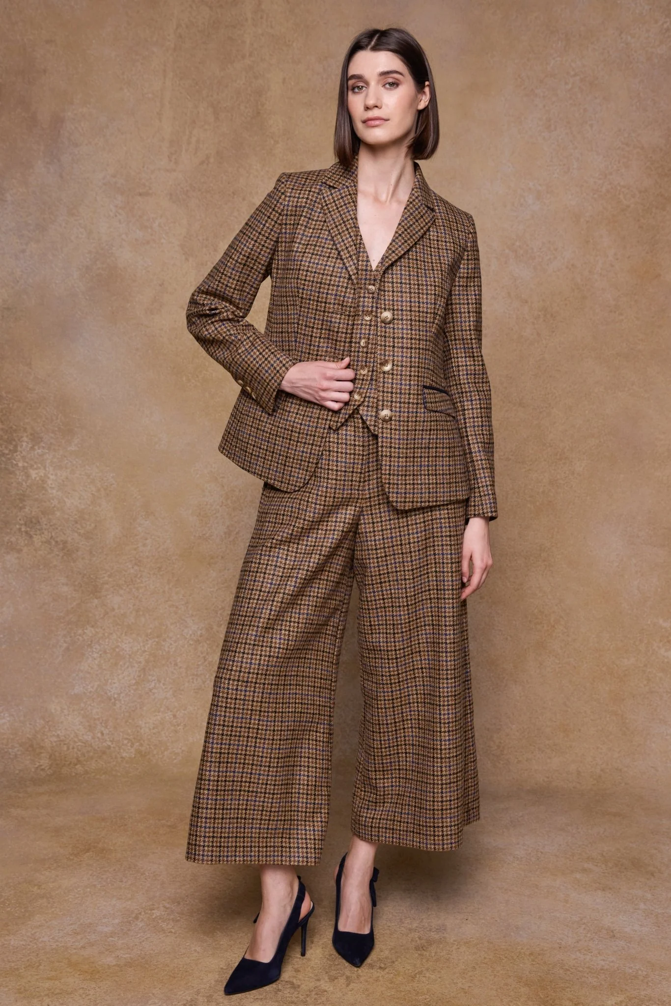 Enya Tweed Culottes - Blue Driftwood Check - Image 7
