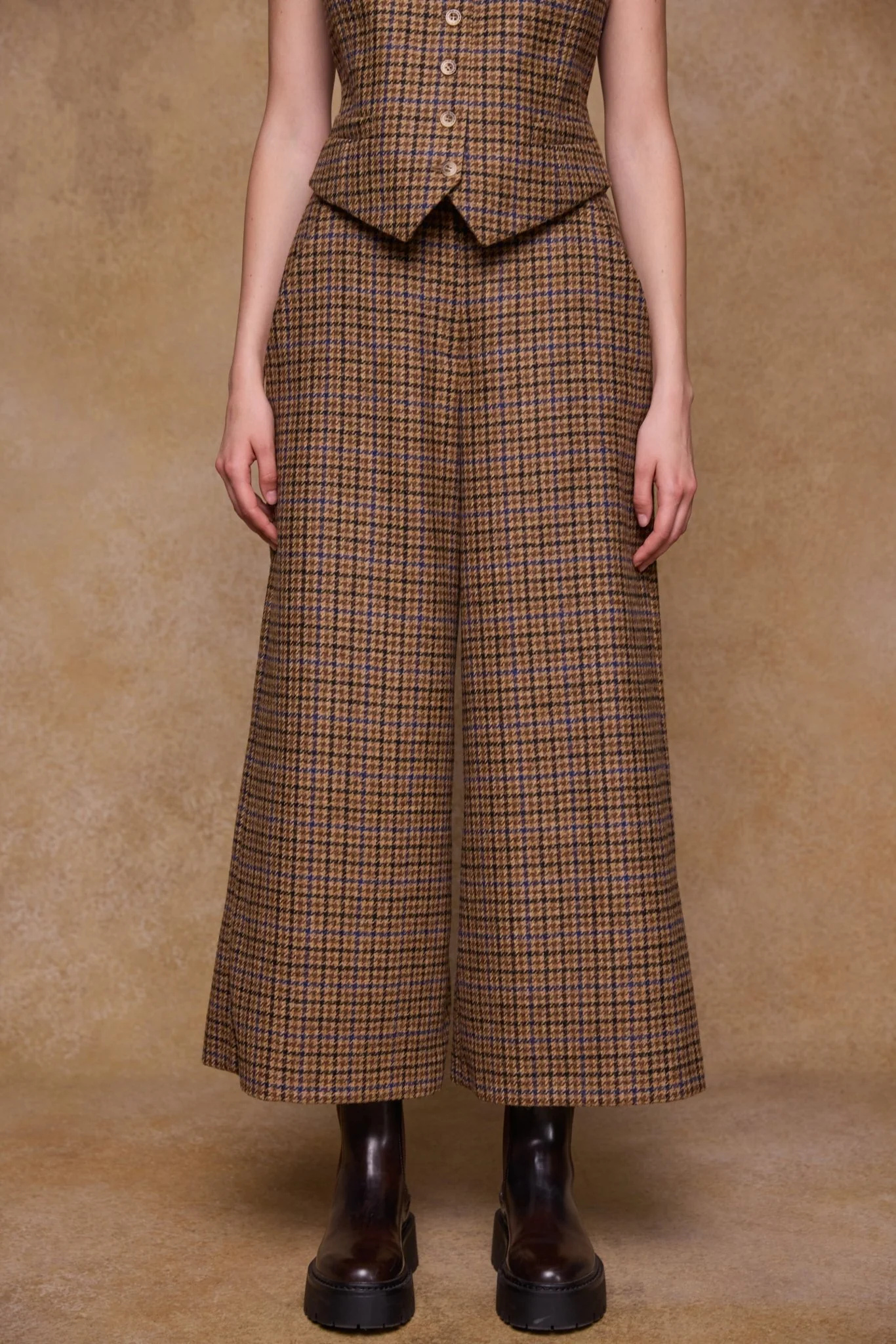Enya Tweed Culottes - Blue Driftwood Check - Image 8