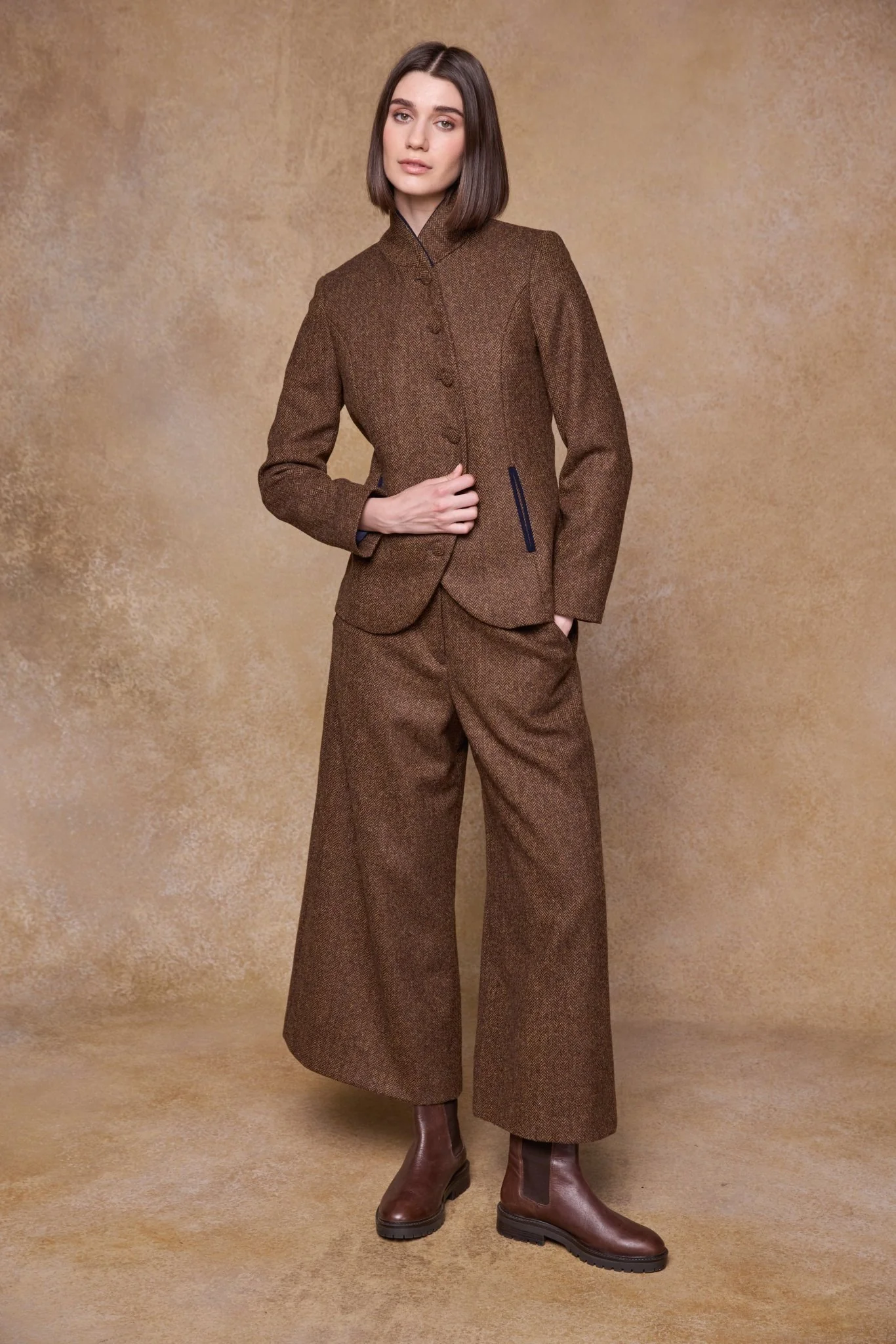 Enya Tweed Culottes - Chestnut Herringbone - Image 3