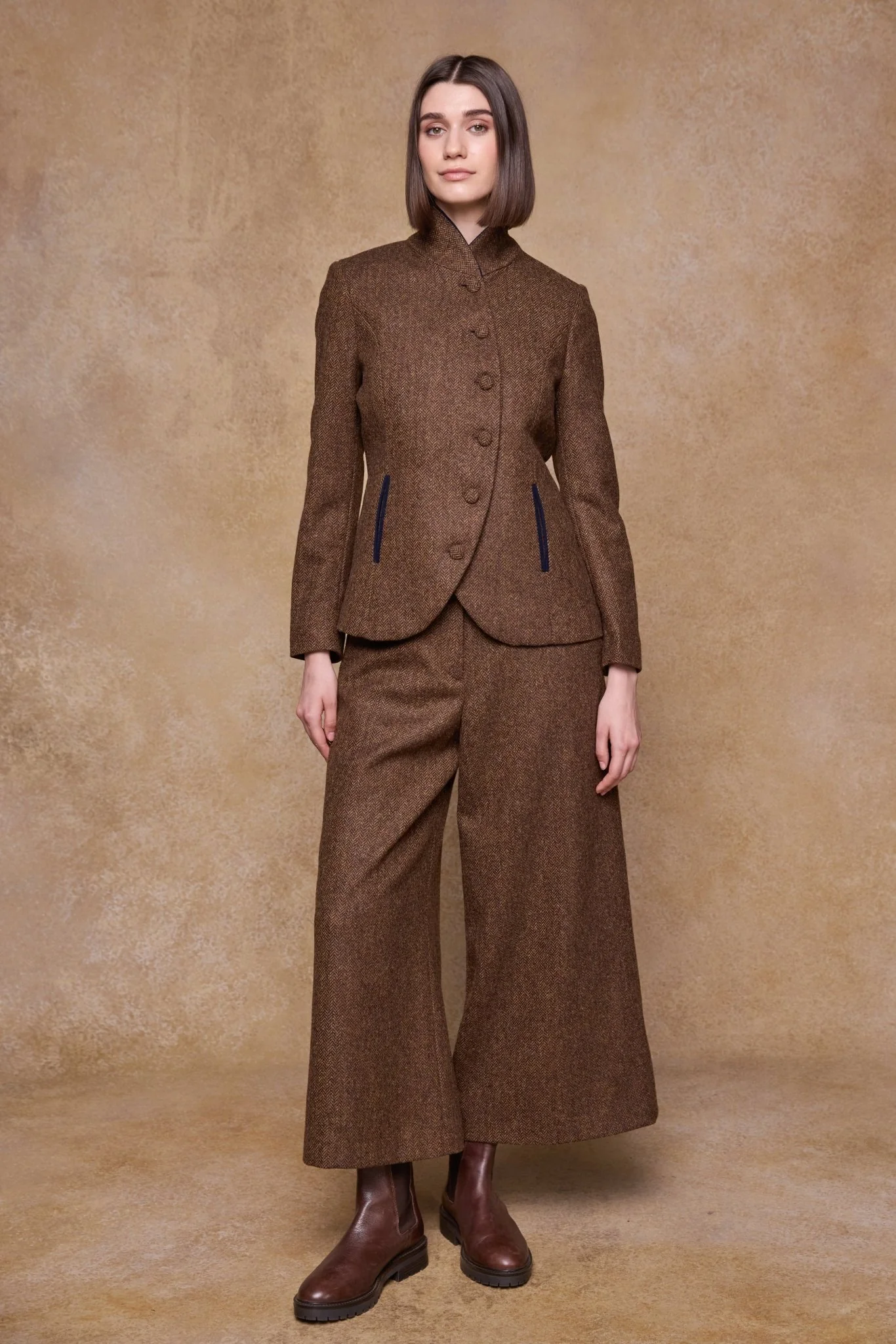 Enya Tweed Culottes - Chestnut Herringbone - Image 4