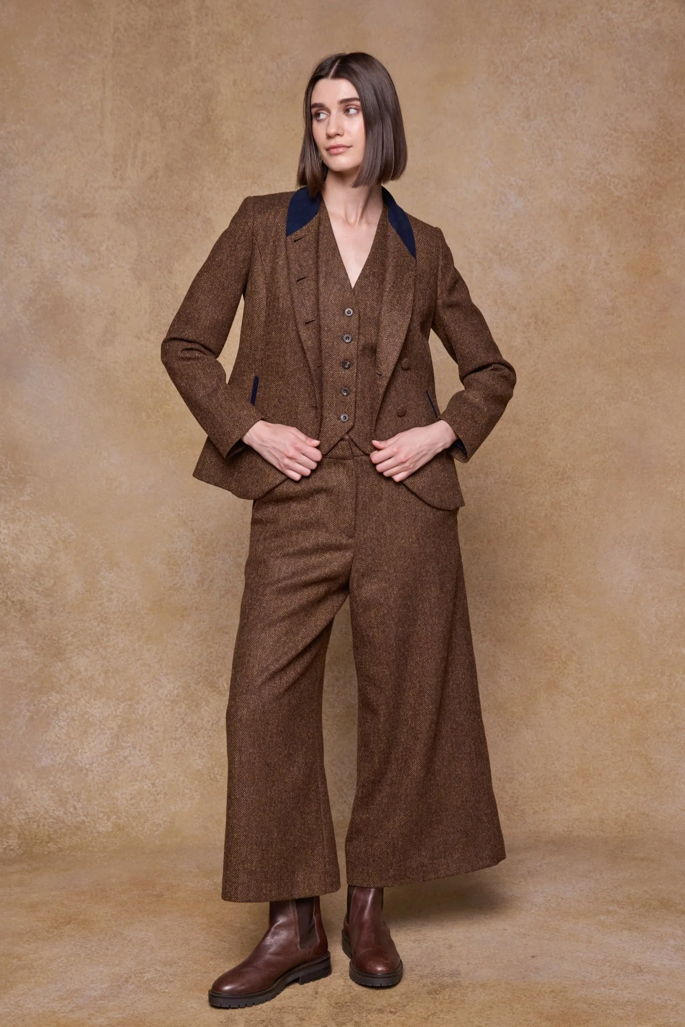 Enya Tweed Culottes - Chestnut Herringbone - Image 5
