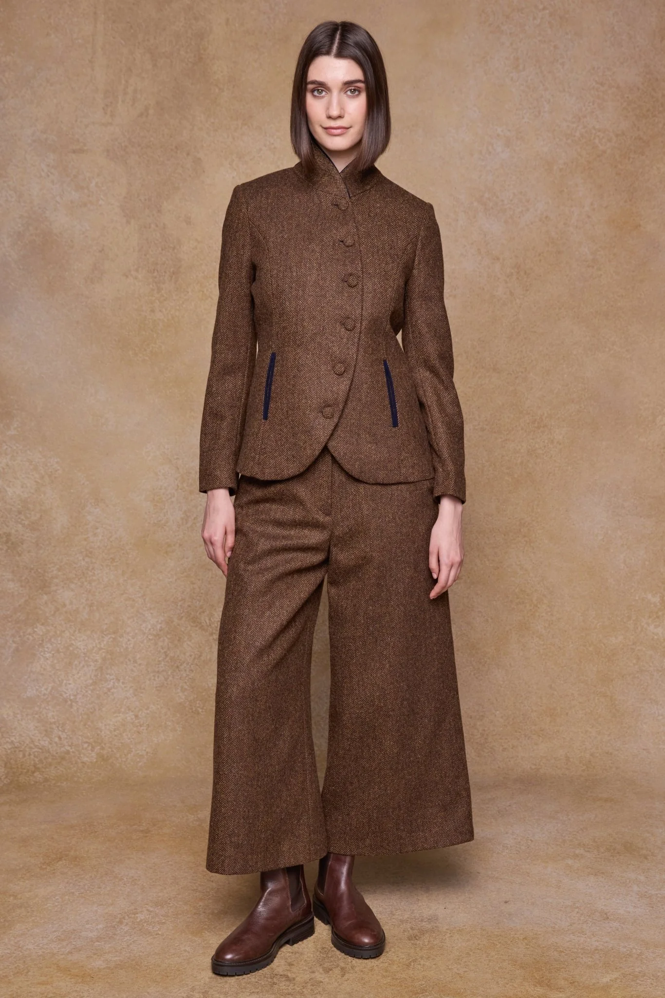 Enya Tweed Culottes - Chestnut Herringbone - Image 6