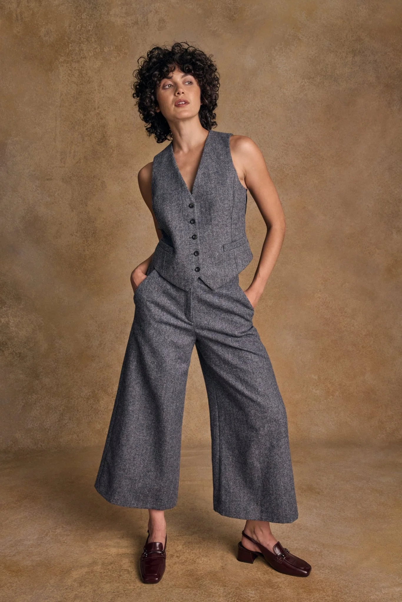 Enya Tweed Culottes - Denim Herringbone - Image 4