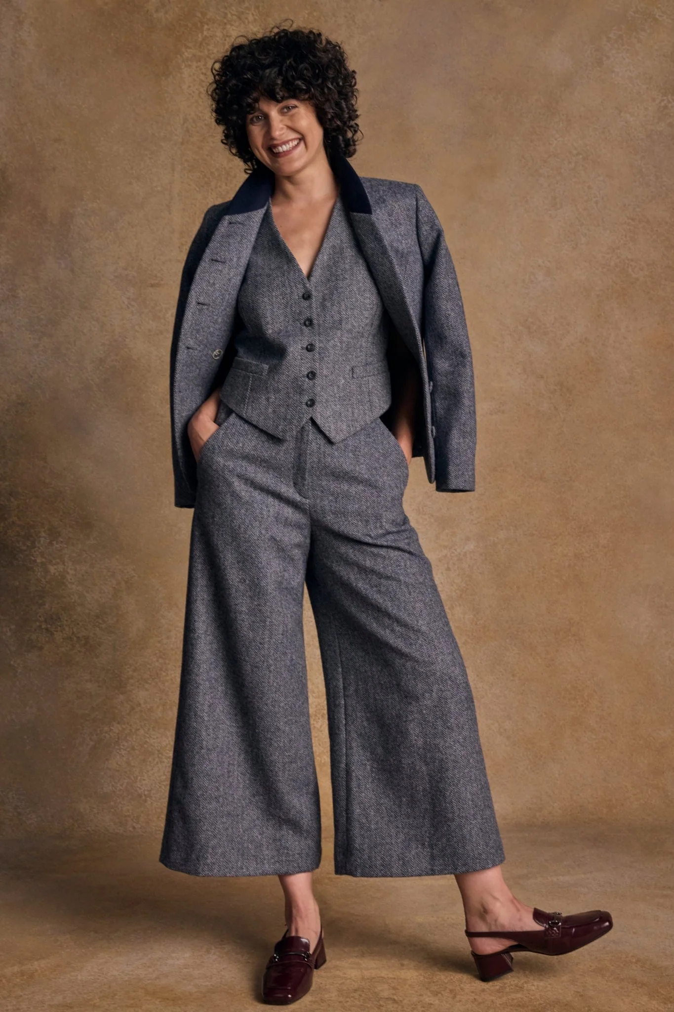 Enya Tweed Culottes - Denim Herringbone - Image 5