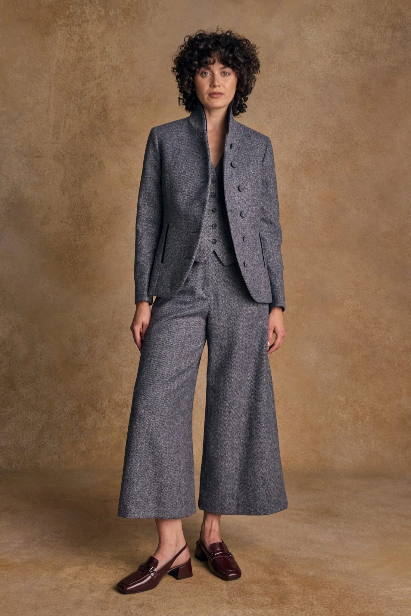 Enya Tweed Culottes - Denim Herringbone - Image 8