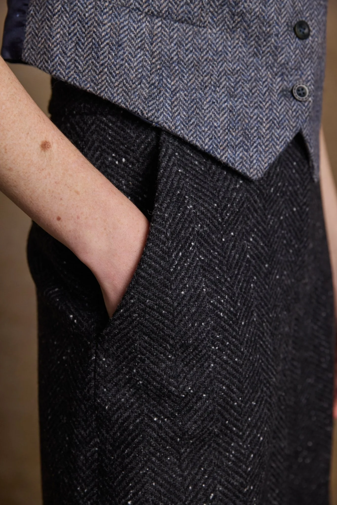 Enya Tweed Culottes - Donegal Grey Herringbone - Image 3