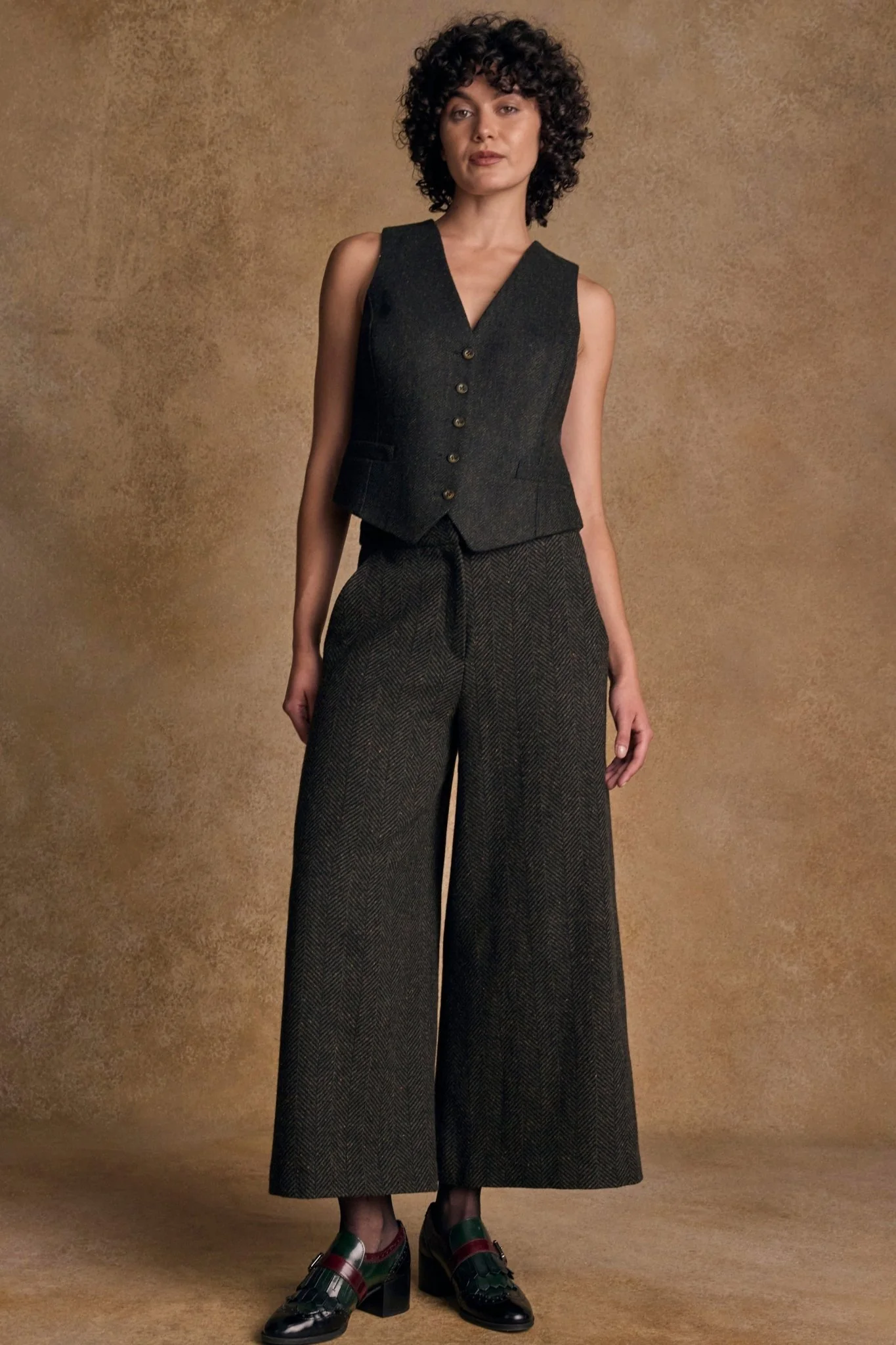 Enya Tweed Culottes - Donegal Pine Herringbone - Image 4