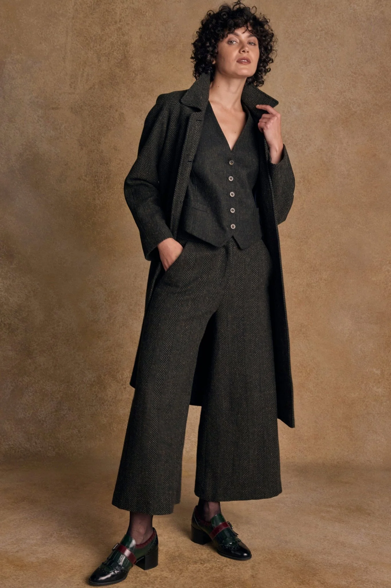 Enya Tweed Culottes - Donegal Pine Herringbone - Image 5