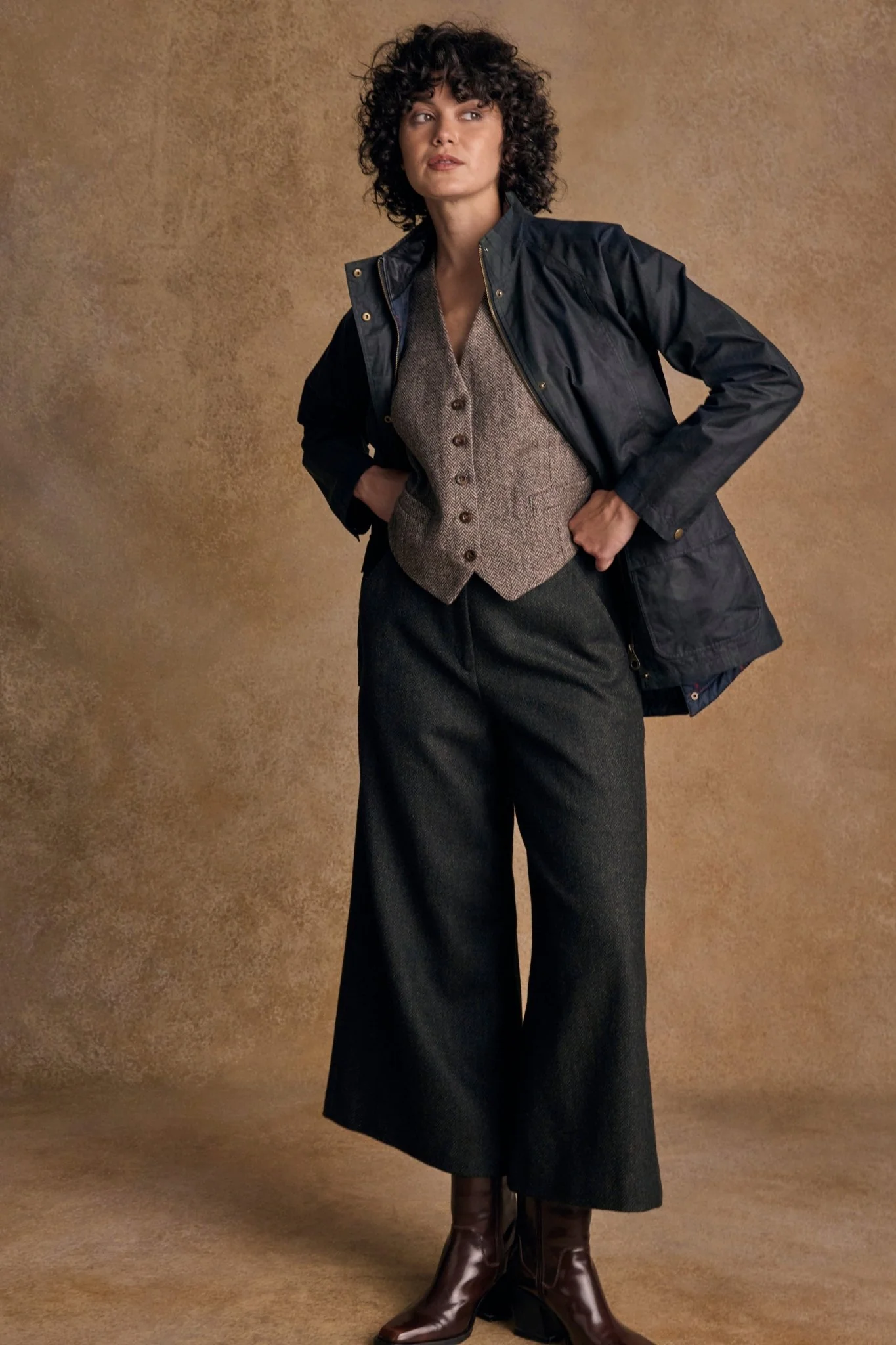 Enya Tweed Culottes - Green Herringbone - Image 6