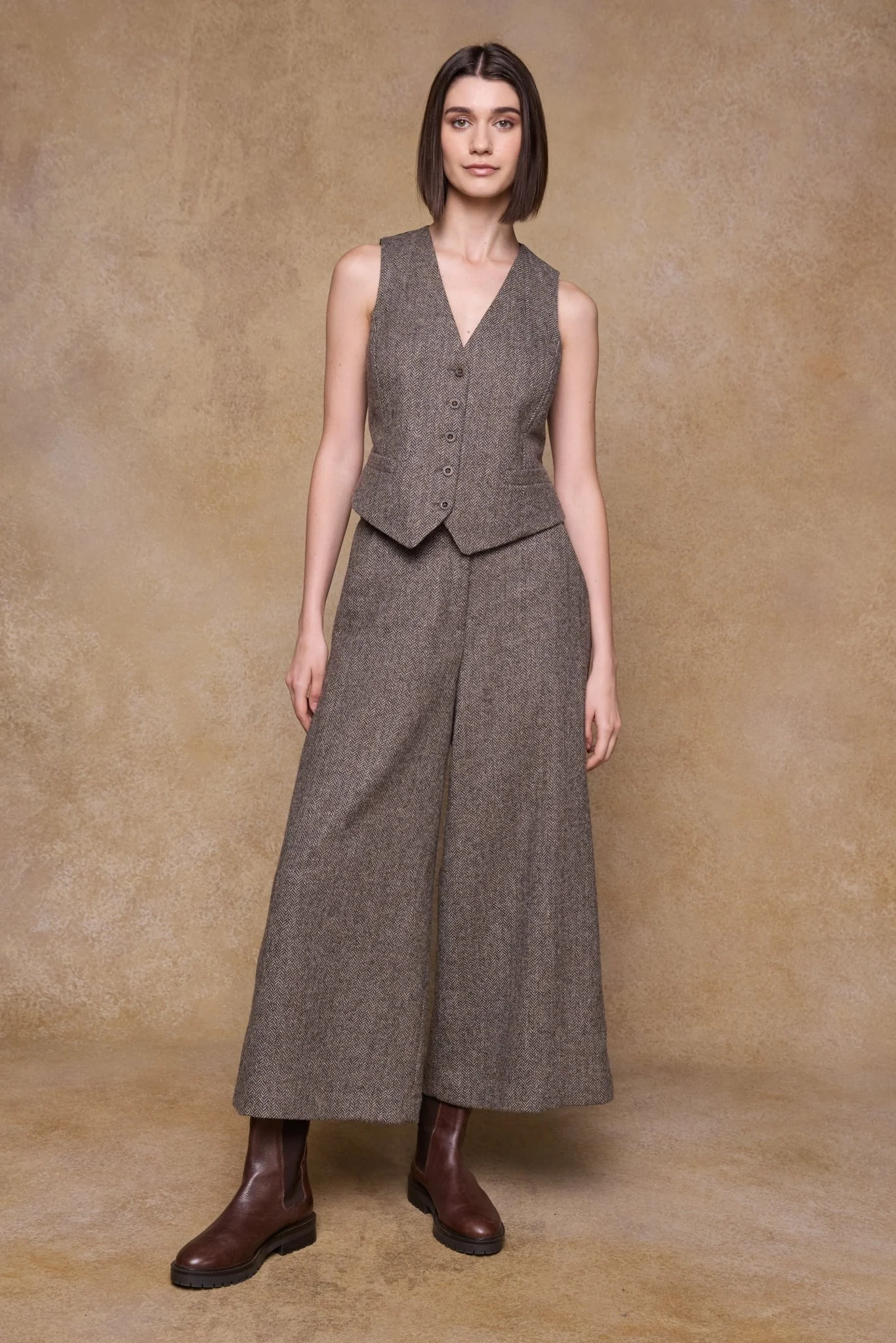 Enya Tweed Culottes - Light Tan Herringbone - Image 6
