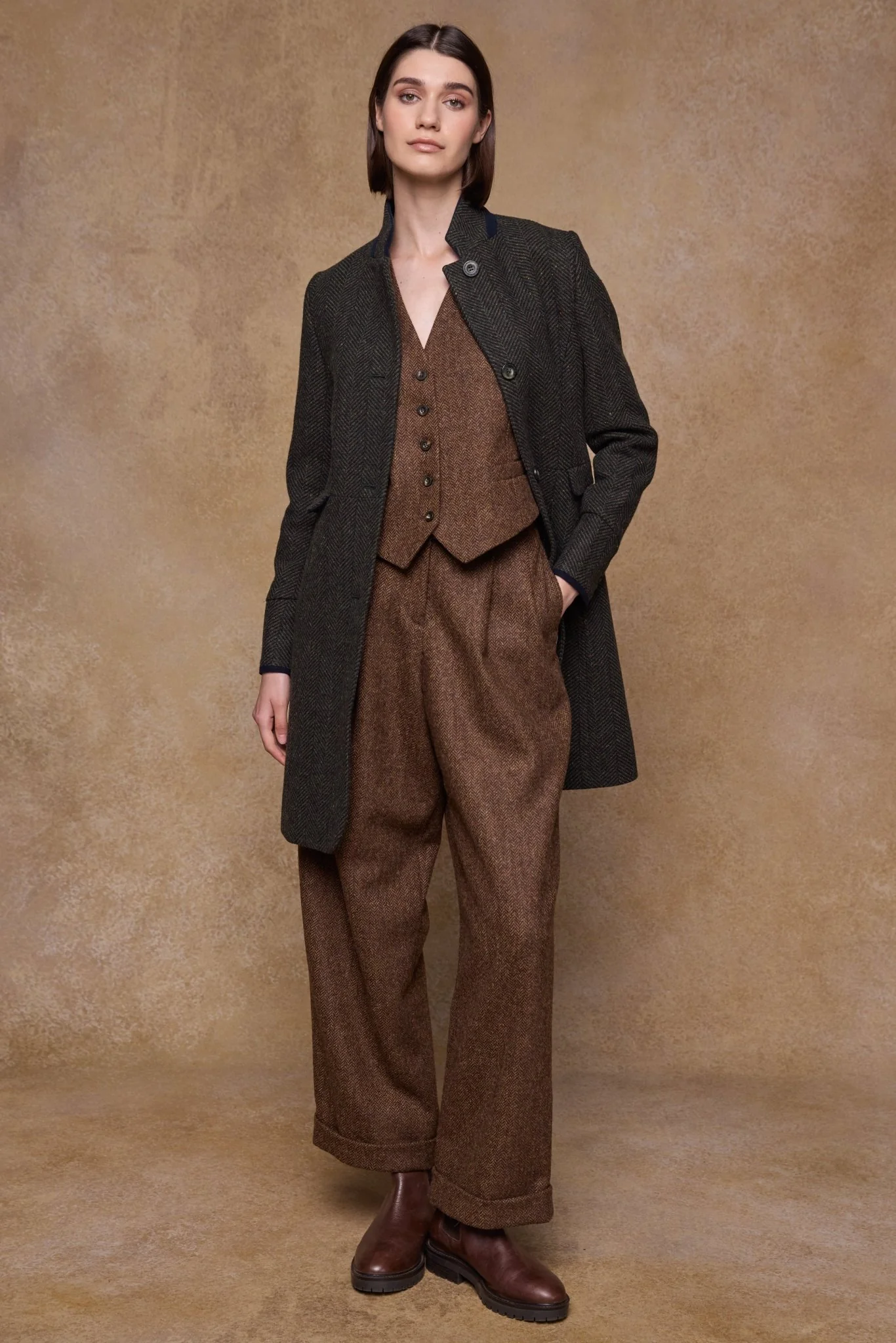 Faye Tweed Trousers - Chestnut Herringbone - Image 5