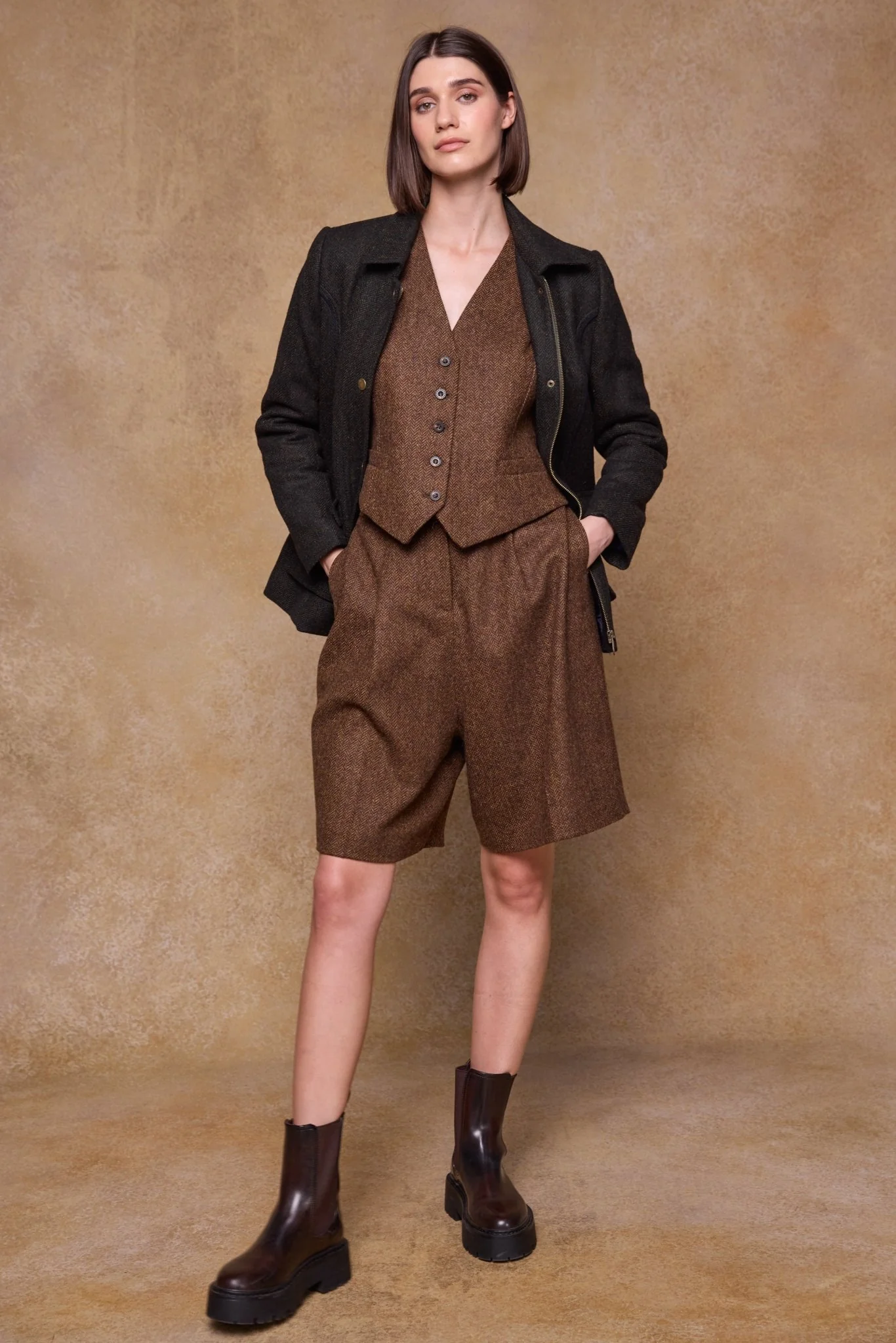 Heidi Tweed Waistcoat - Chestnut Herringbone - Image 3