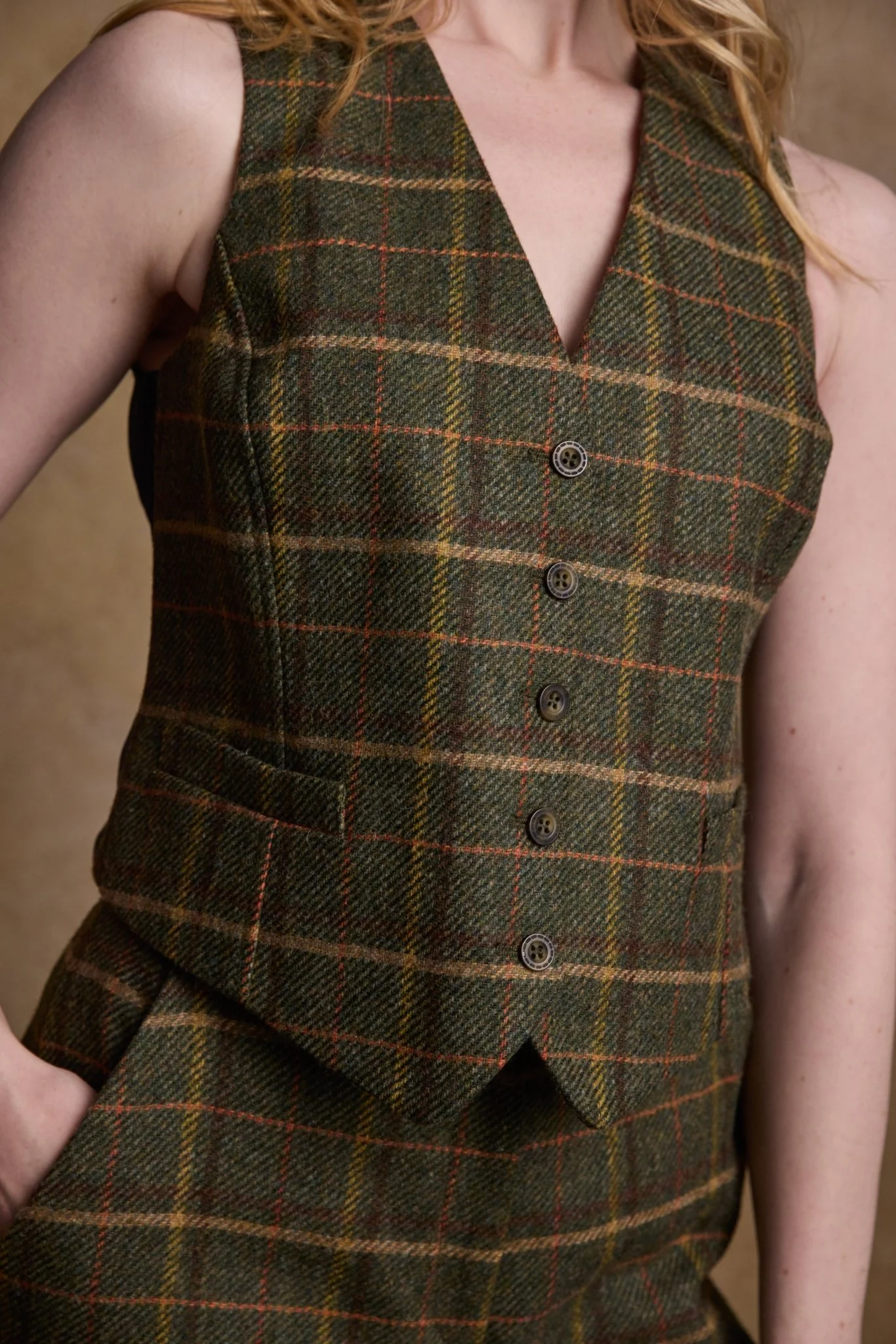 Heidi Tweed Waistcoat - Country Green Check
