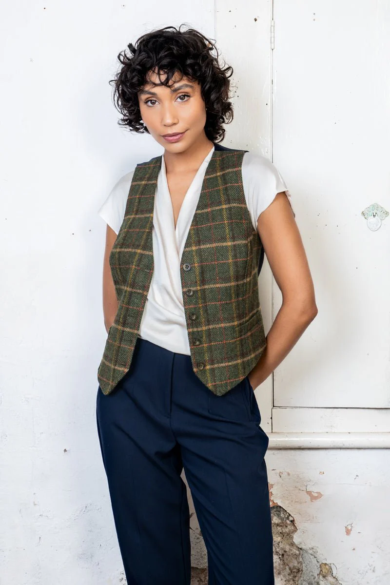 Heidi Tweed Waistcoat - Country Green Check - Image 3
