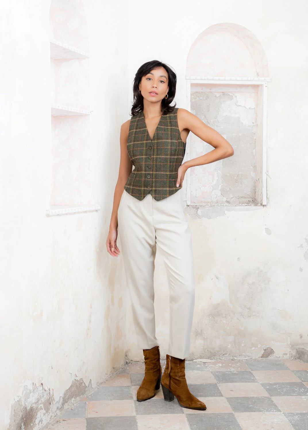 Heidi Tweed Waistcoat - Country Green Check - Image 4