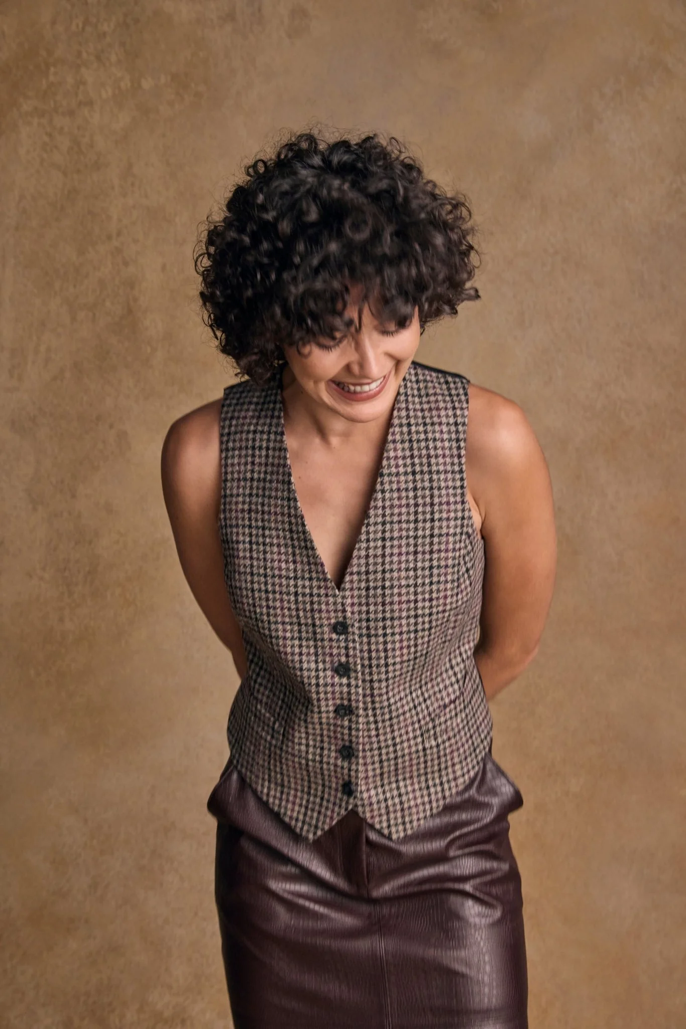 Heidi Tweed Waistcoat - Plum Hacking Check - Image 6