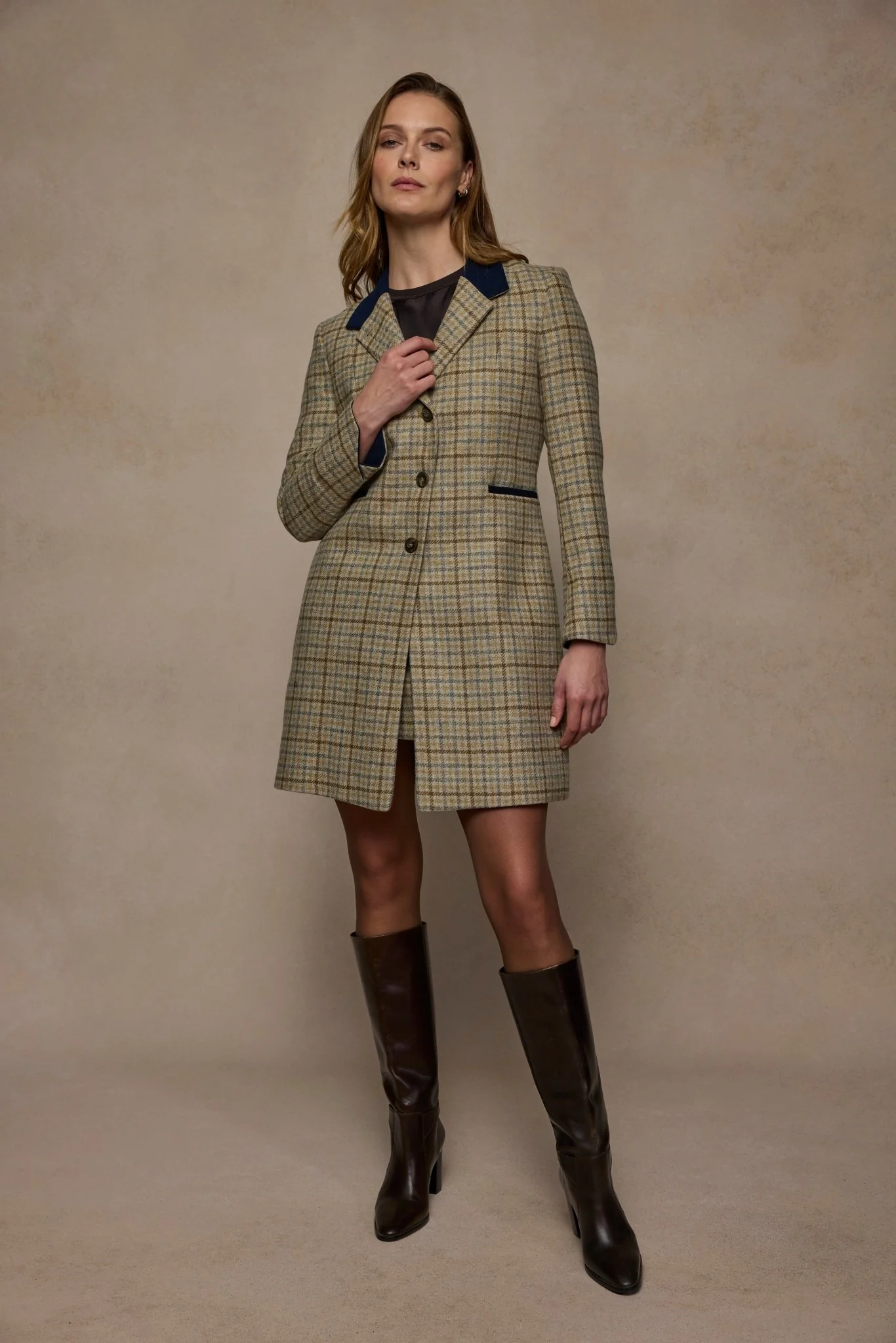 Isabella Tweed Coat - Caramel Check - Image 4