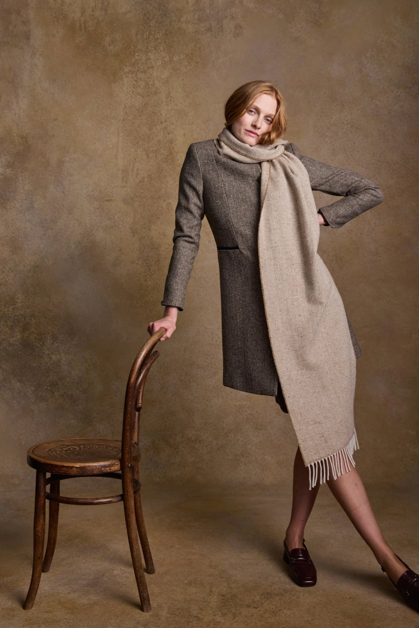 Isabella Tweed Coat - Light Tan Herringbone - Image 6