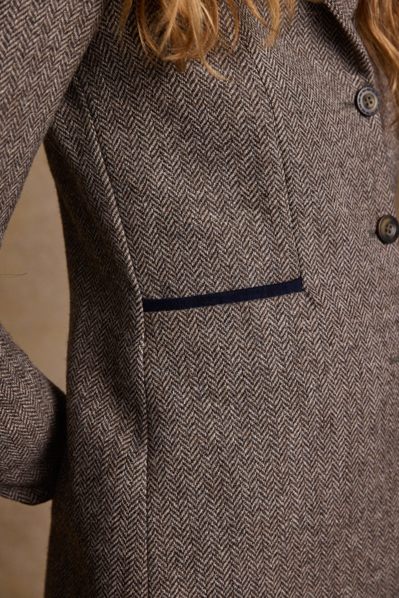 Isabella Tweed Coat - Light Tan Herringbone - Image 7