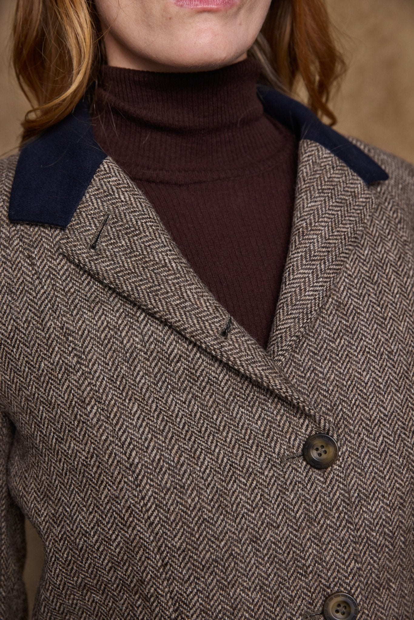 Isabella Tweed Coat - Light Tan Herringbone - Image 8