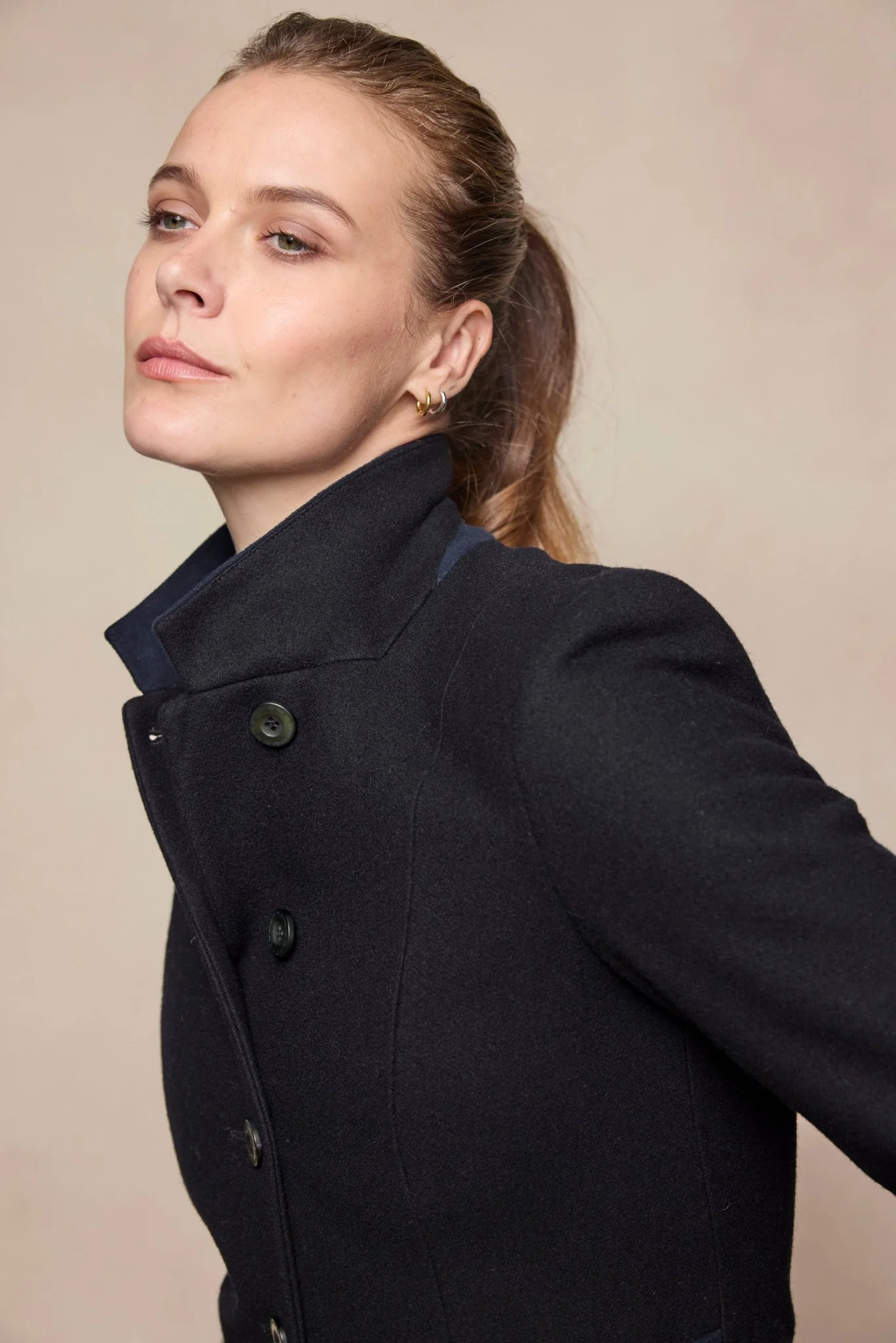 Isabella Tweed Coat - Black Melton - Image 2