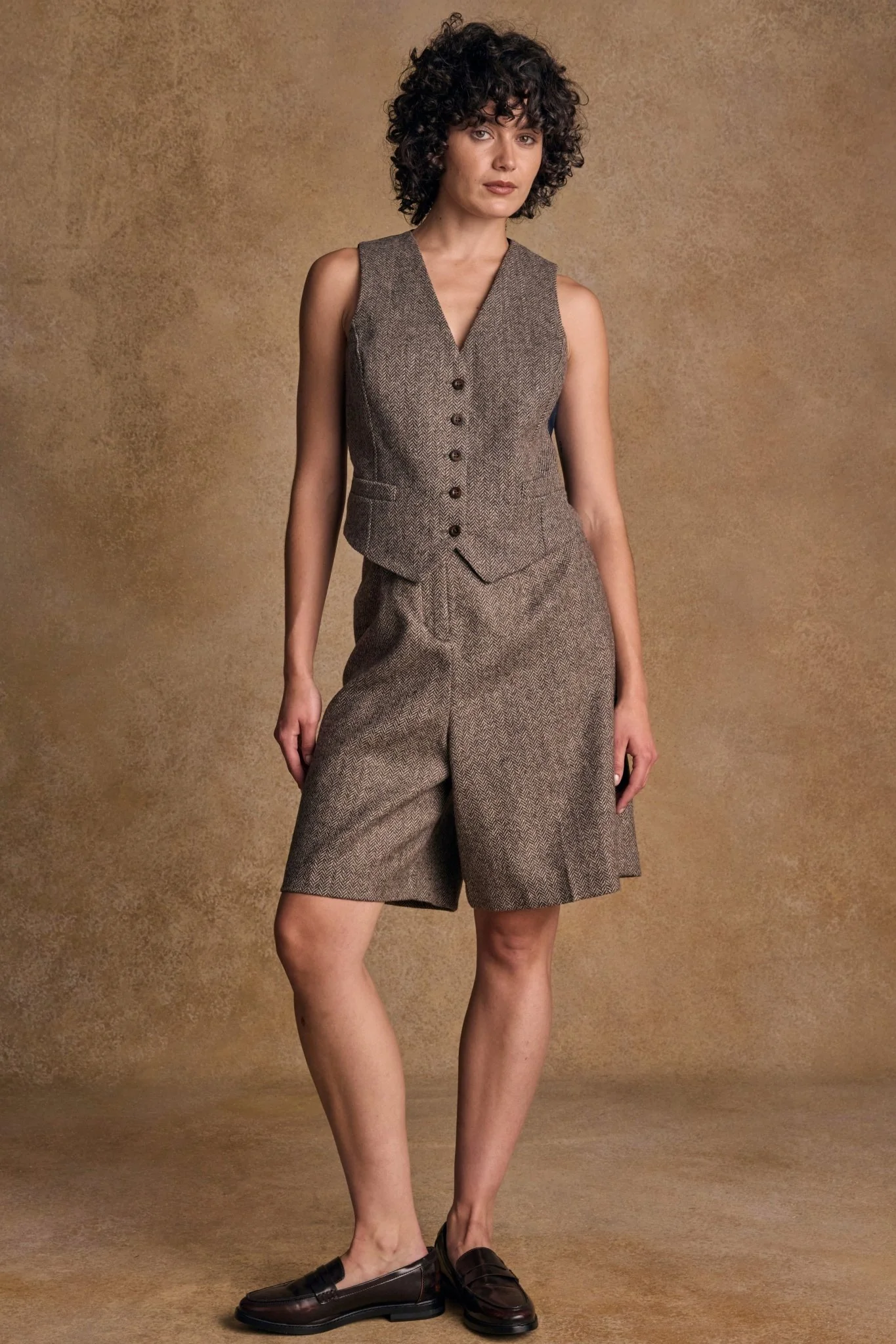 Jess Tweed Shorts - Light Tan Herringbone - Image 6