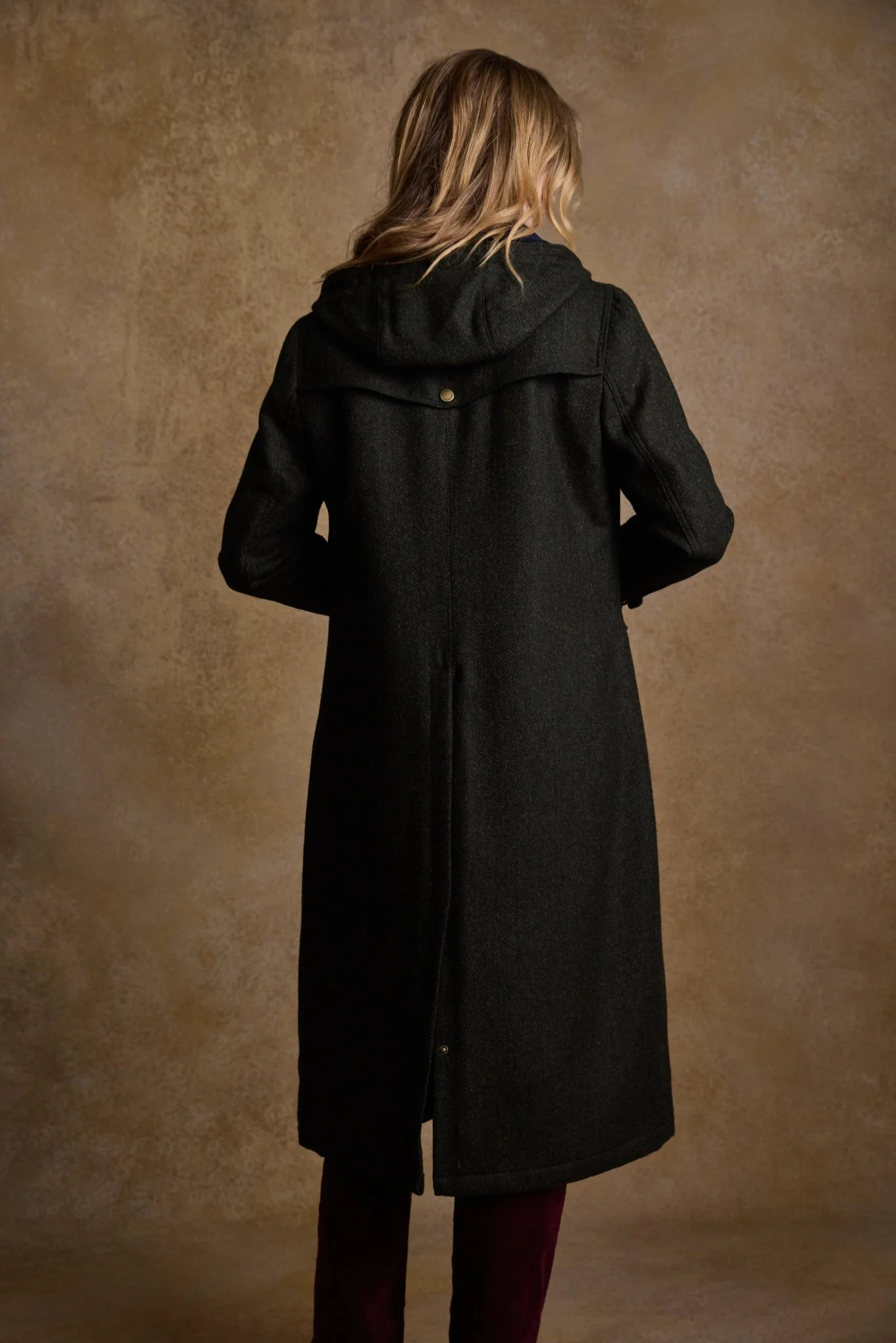 Julia Long Tweed Coat - Deep Green Herringbone - Image 11