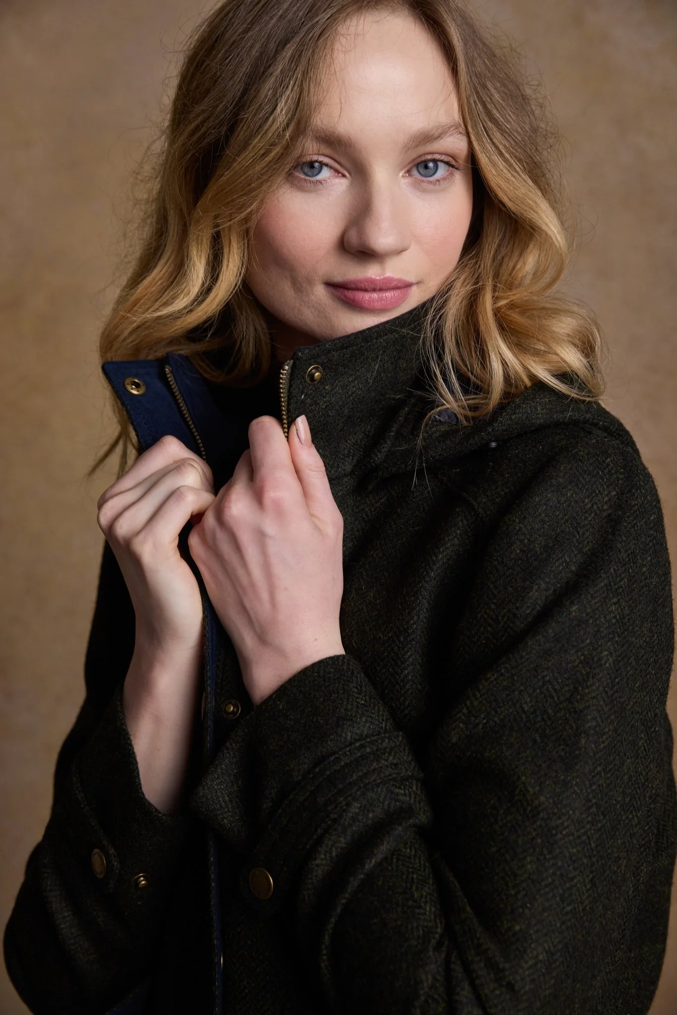 Julia Long Tweed Coat - Deep Green Herringbone - Image 7
