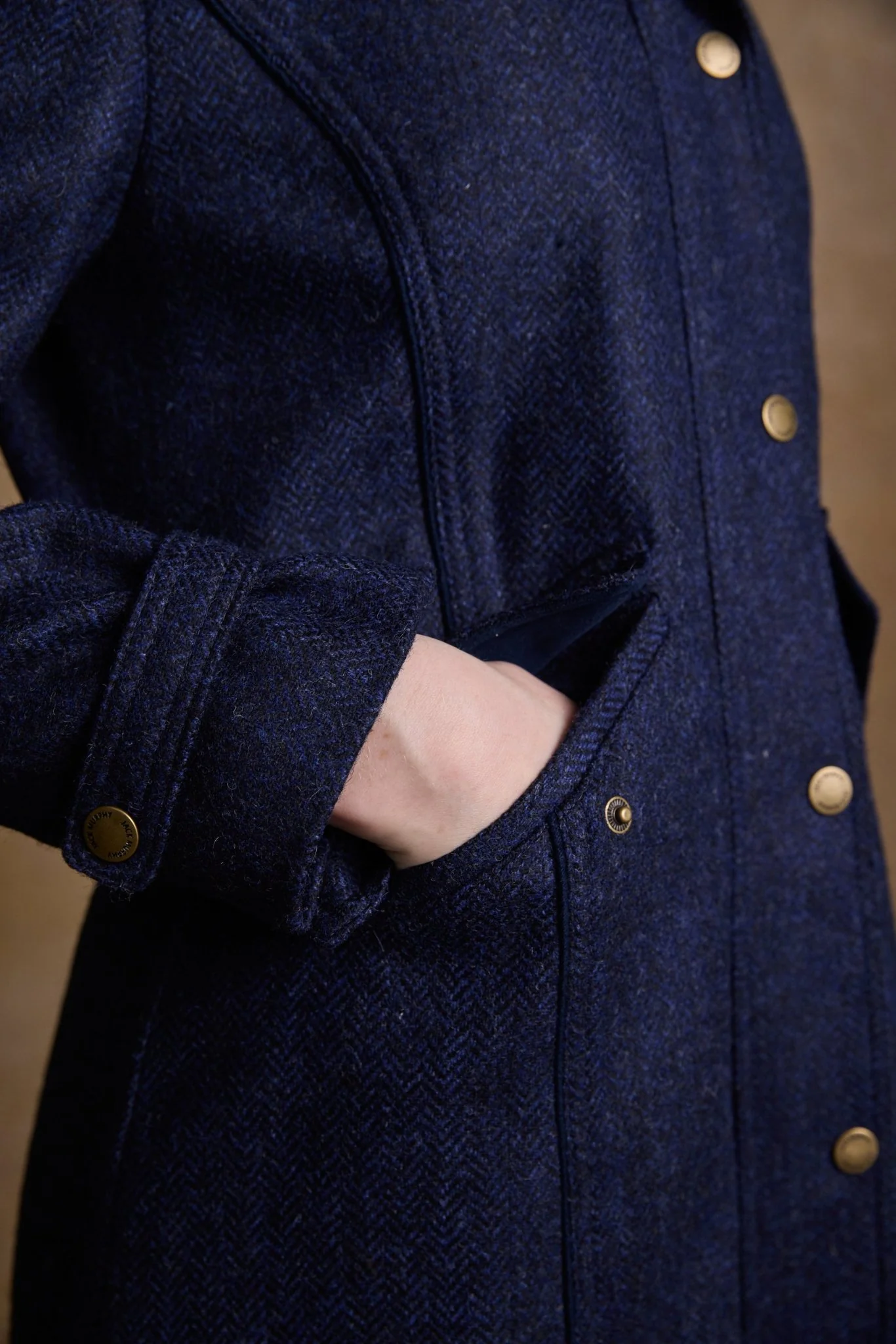 Julia Long Tweed Coat - Navy Herringbone - Image 3
