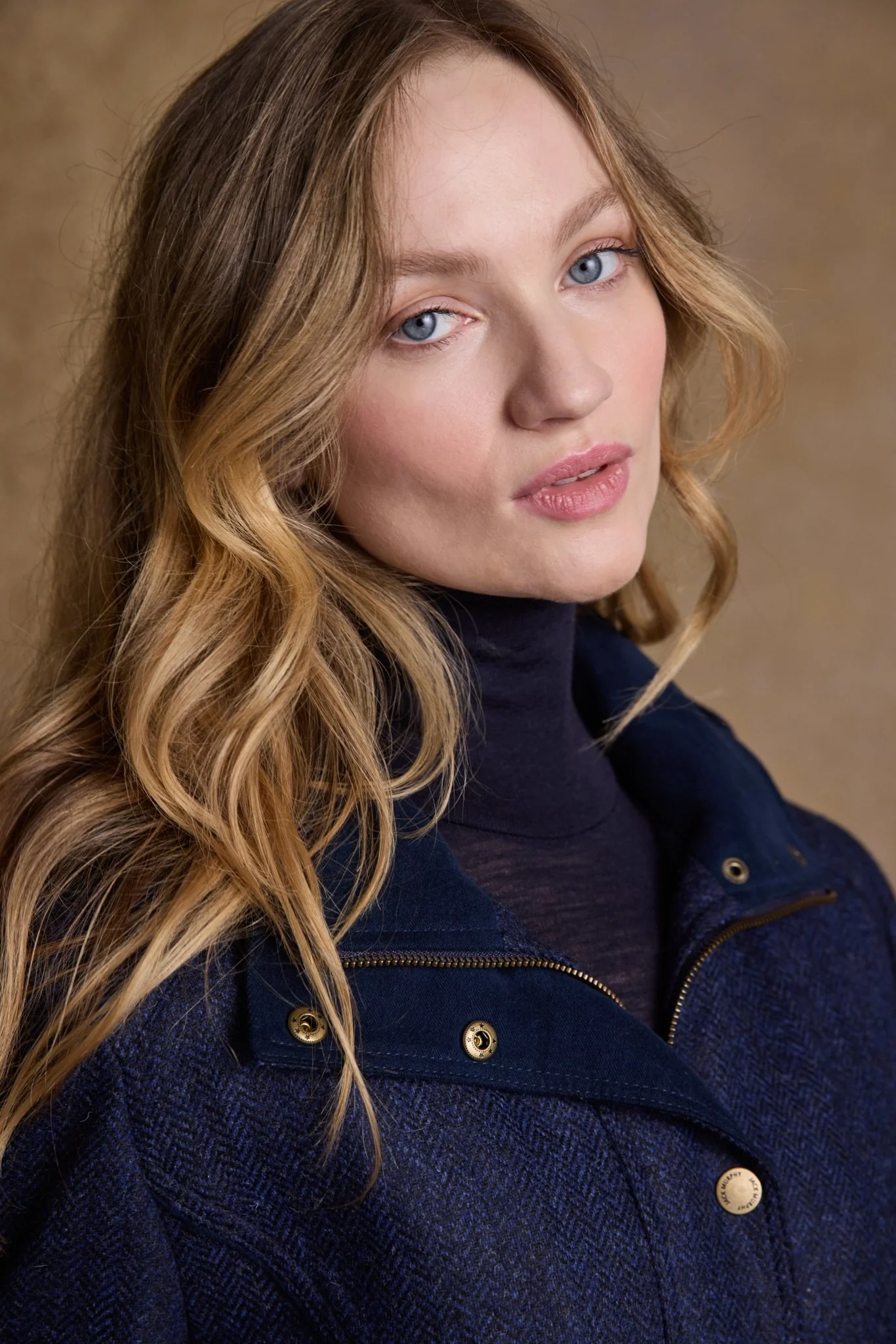 Julia Long Tweed Coat - Navy Herringbone - Image 4
